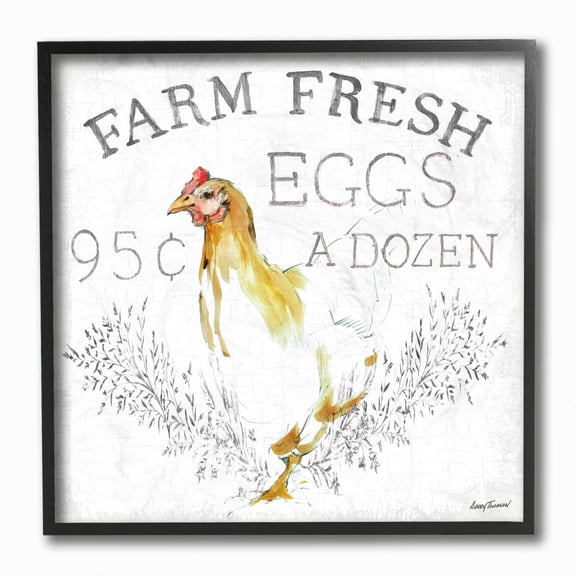 Stupell Industries Chicken Farm Fresh Vintage Sign Watercolor Style Sign Framed Wall Art Design by Avery Tillmon, 12" x 12", Black Framed