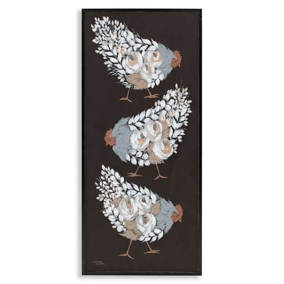Stupell Industries Chicken Hen Abstract Animal Botanical Blooms Pattern Graphic Art Black Framed Art Print Wall Art, Design by Michele Norman