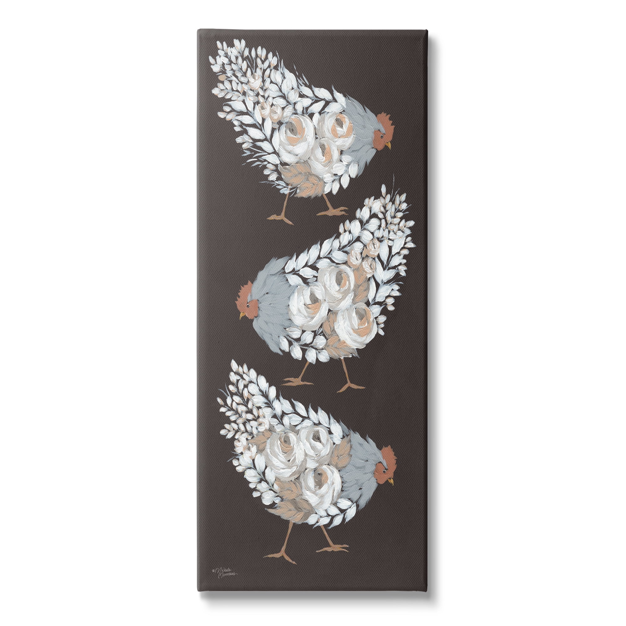 Gray and White Abstract Chicken Canvas Wall Art