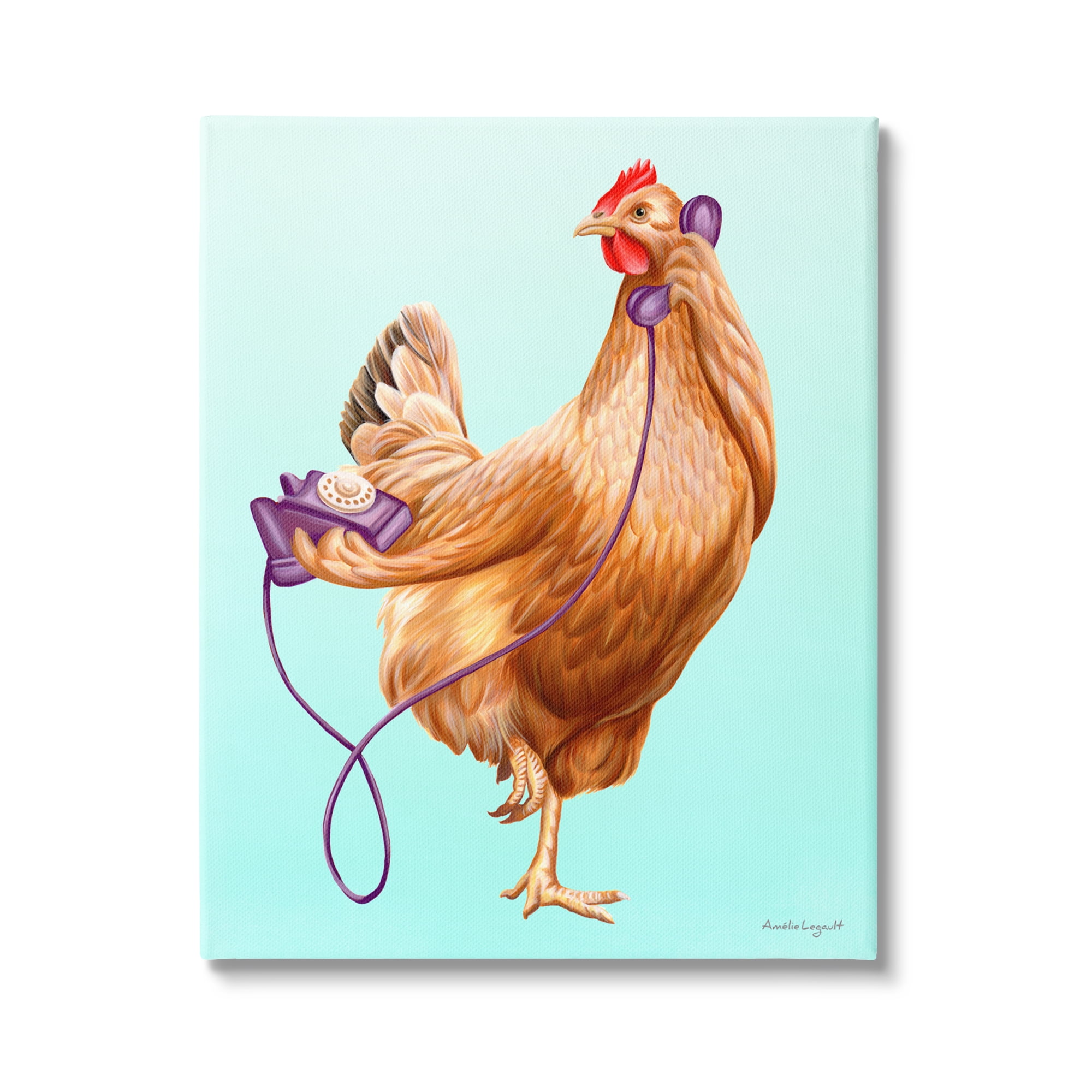 Stupell Industries Chicken Hen Bird Talking Purple Rotary Phone Graphic Art Gallery Wrapped Canvas Print Wall Art, Design by Amelie Legault