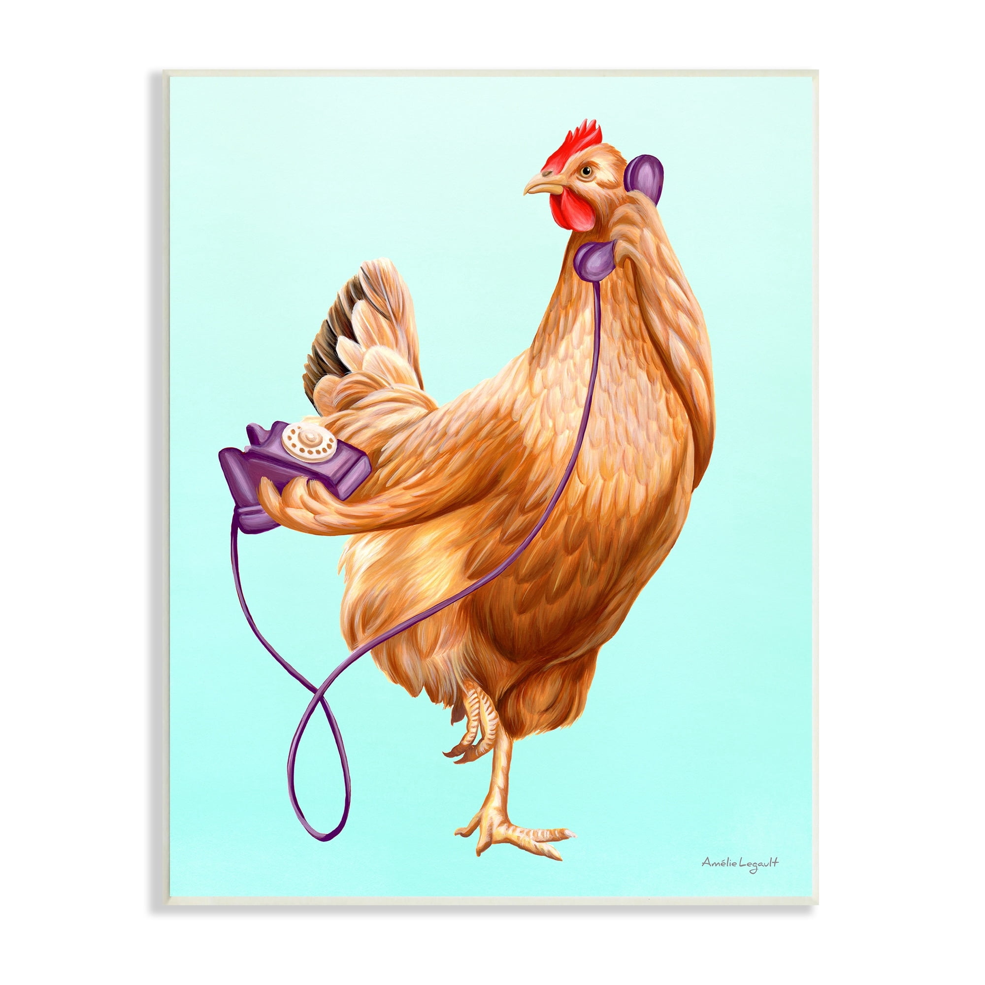 Stupell Industries Chicken Hen Bird Talking Purple Rotary Phone Graphic Art Unframed Art Print Wall Art, Design by Amelie Legault