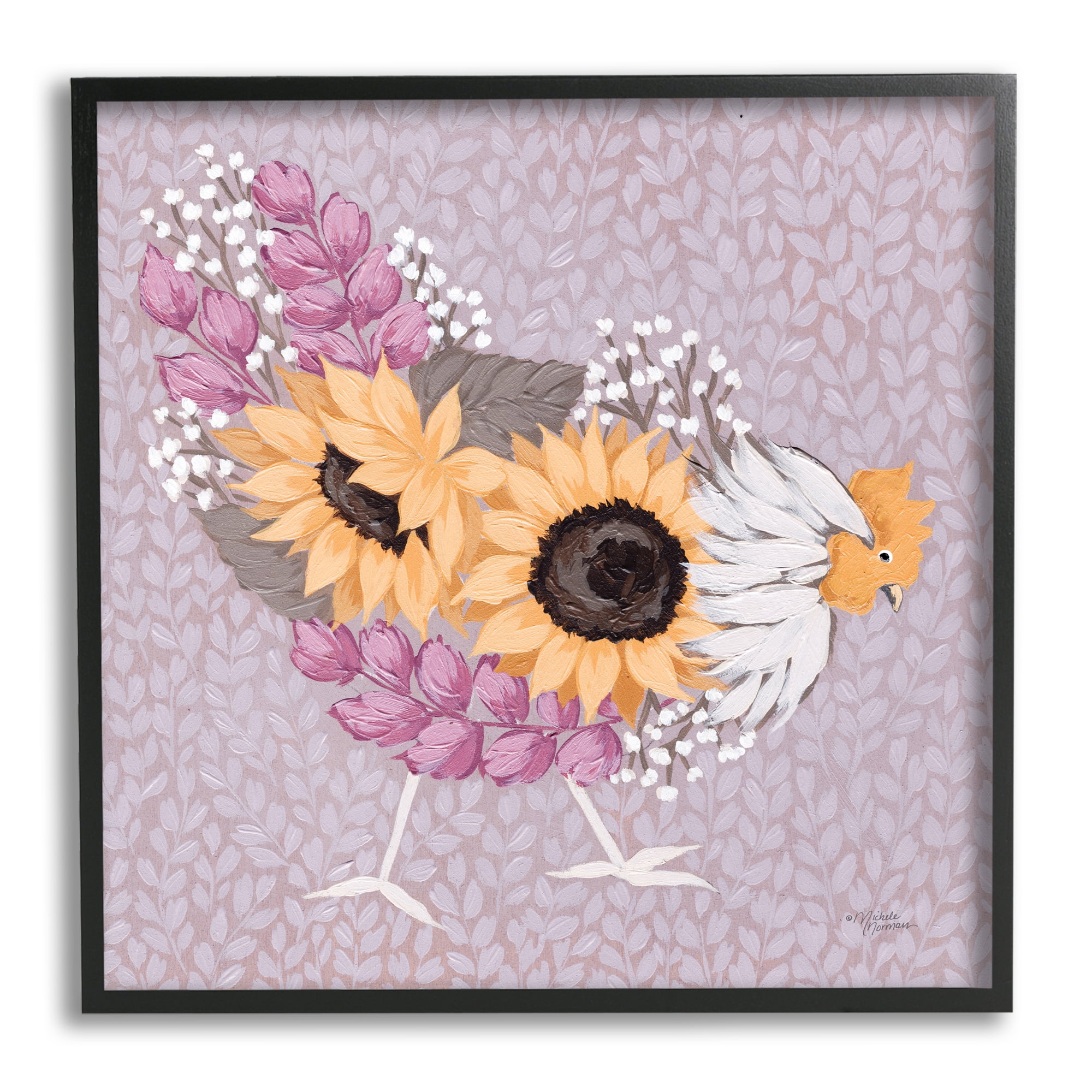 Stupell Industries Chicken Hen Ground Pecking Pink Sunflower Design Collage,24 x 24, Design by Michele Norman