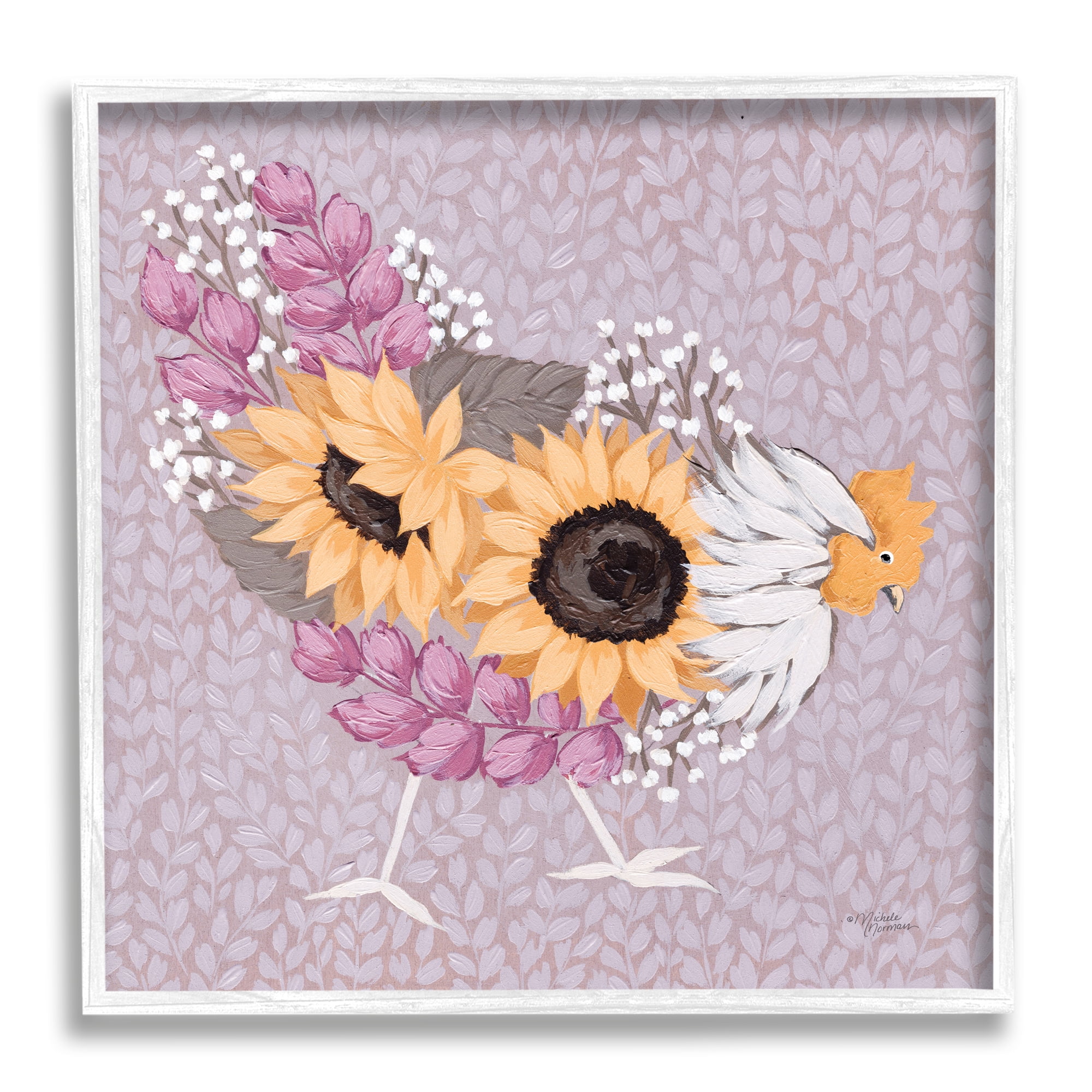 Stupell Industries Chicken Hen Ground Pecking Pink Sunflower Design Collage,24 x 24, Design by Michele Norman