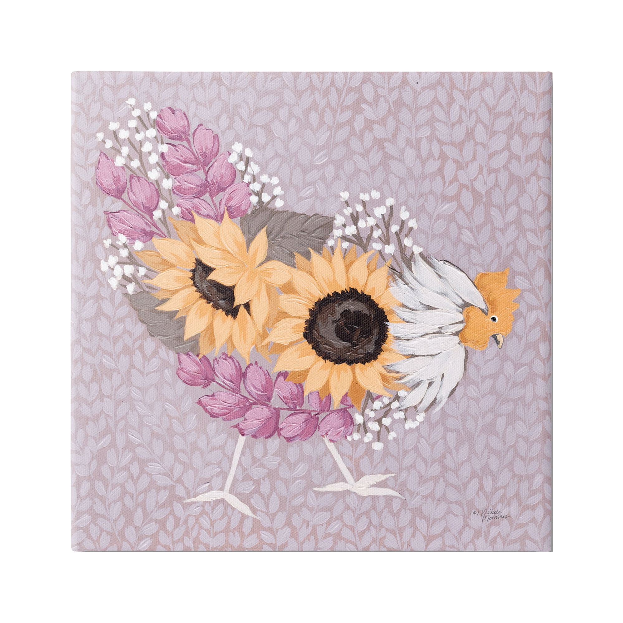 Stupell Industries Chicken Hen Ground Pecking Pink Sunflower Design Collage,30 x 30, Design by Michele Norman
