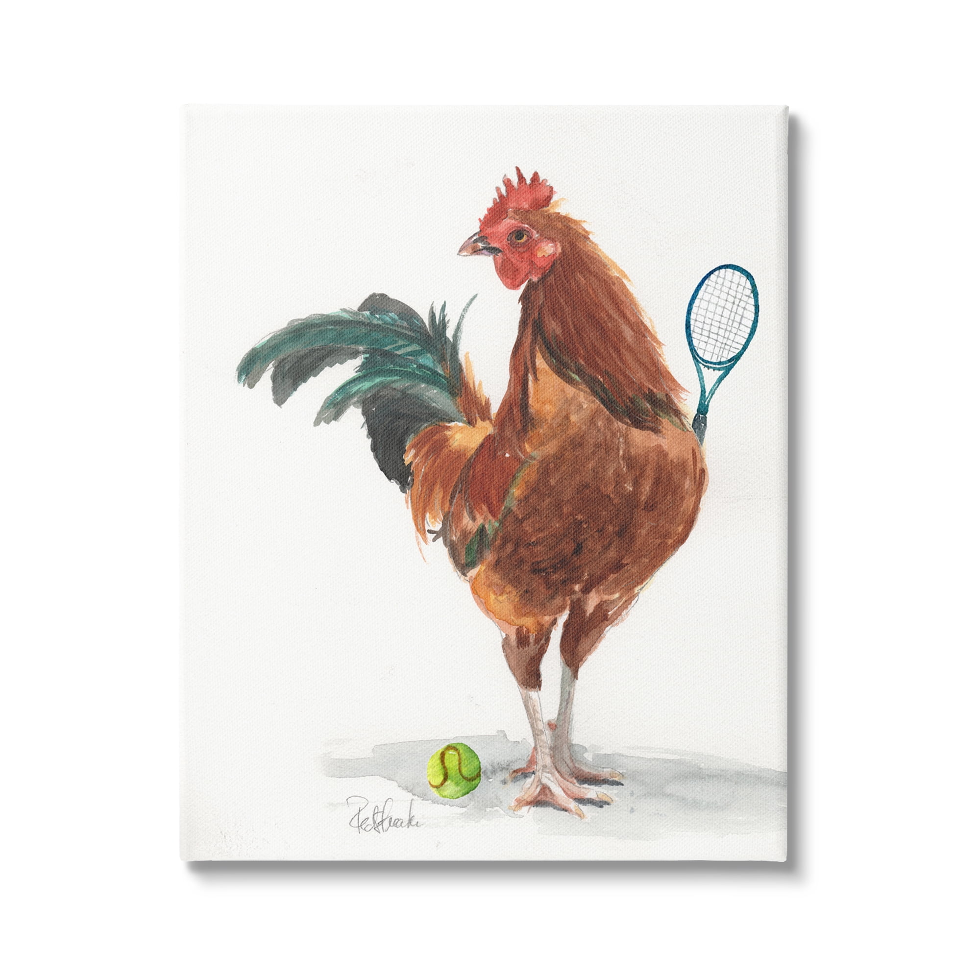 Stupell Industries Chicken Hen Playing Tennis Athletic Farm Animal Painting Gallery Wrapped Canvas Print Wall Art, Design by Jennifer Redstreake