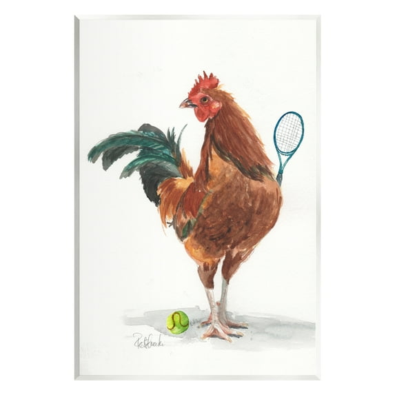 Stupell Industries Chicken Hen Playing Tennis Athletic Farm Animal Painting Unframed Art Print Wall Art, Design by Jennifer Redstreake