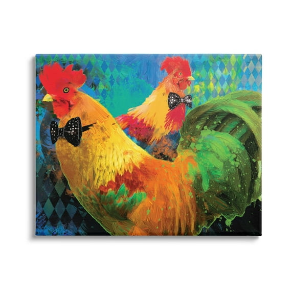 Stupell Industries Chicken Hens Wearing Bowties Patterned Diamond Collage Canvas Wall Art, 20 x 16, Design by Porter Hastings