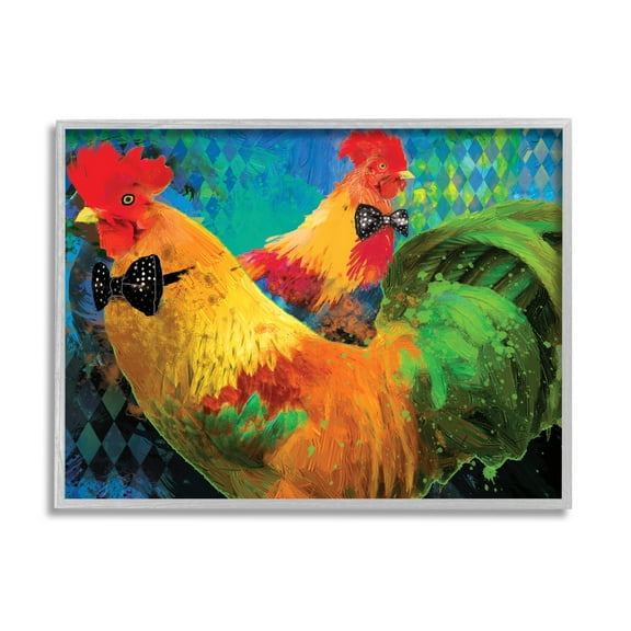Stupell Industries Chicken Hens Wearing Bowties Patterned Diamond Collage Framed Wall Art, 14 x 11, Design by Porter Hastings