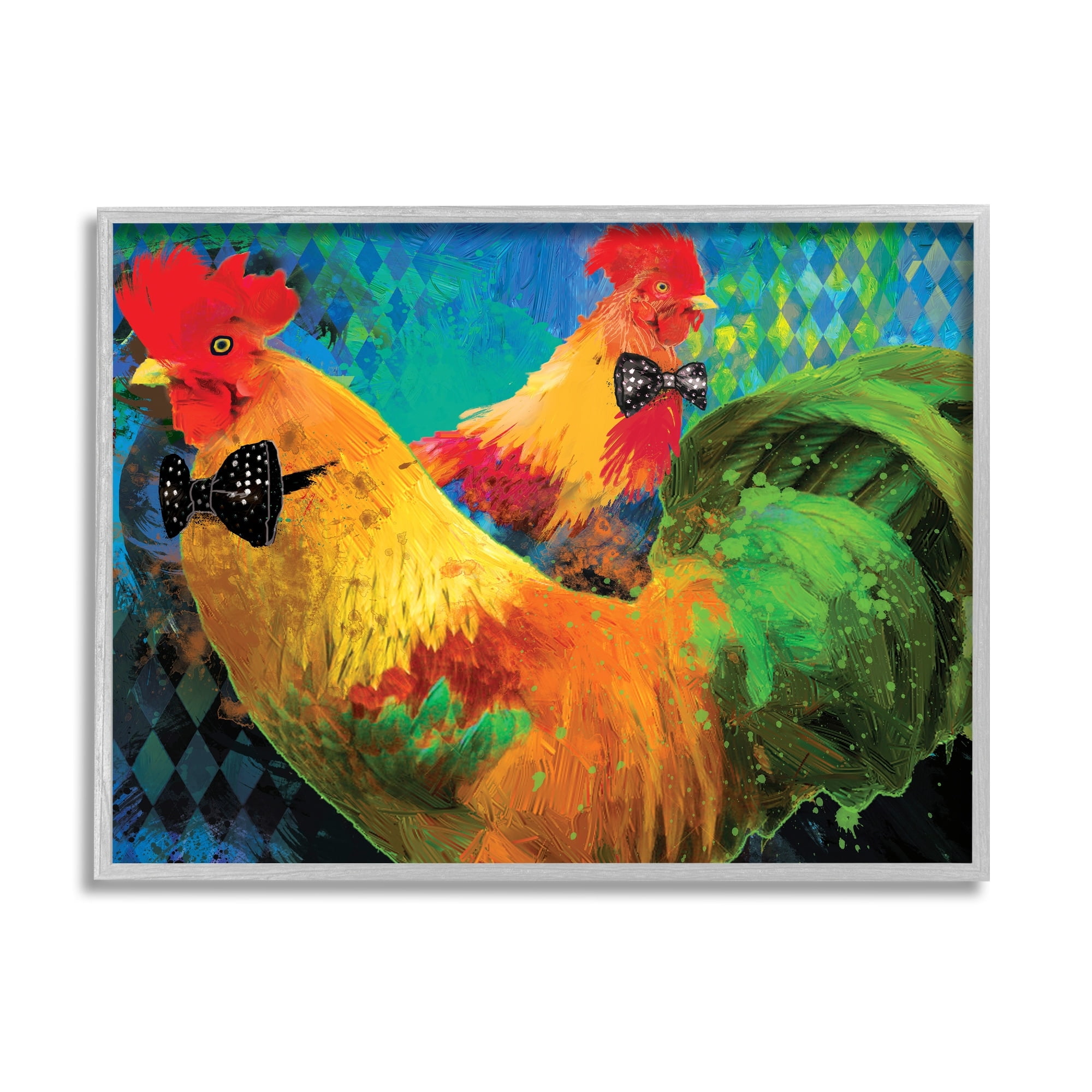 Stupell Industries Chicken Hens Wearing Bowties Patterned Diamond Collage Framed Wall Art, 20 x 16, Design by Porter Hastings