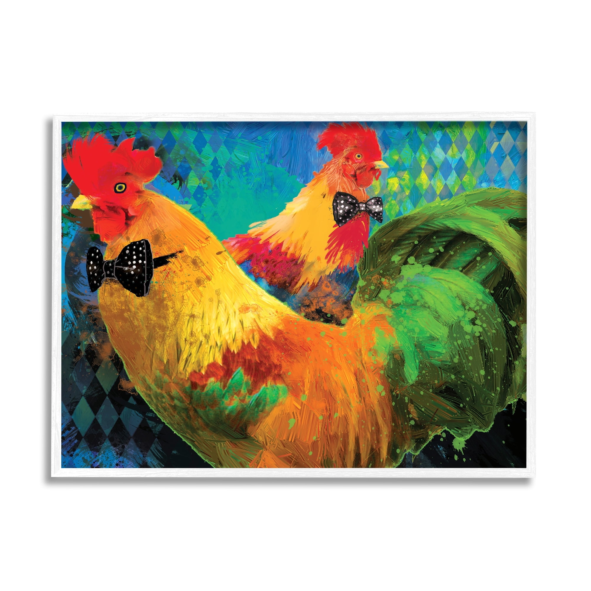 Stupell Industries Chicken Hens Wearing Bowties Patterned Diamond Collage Framed Wall Art, 20 x 16, Design by Porter Hastings