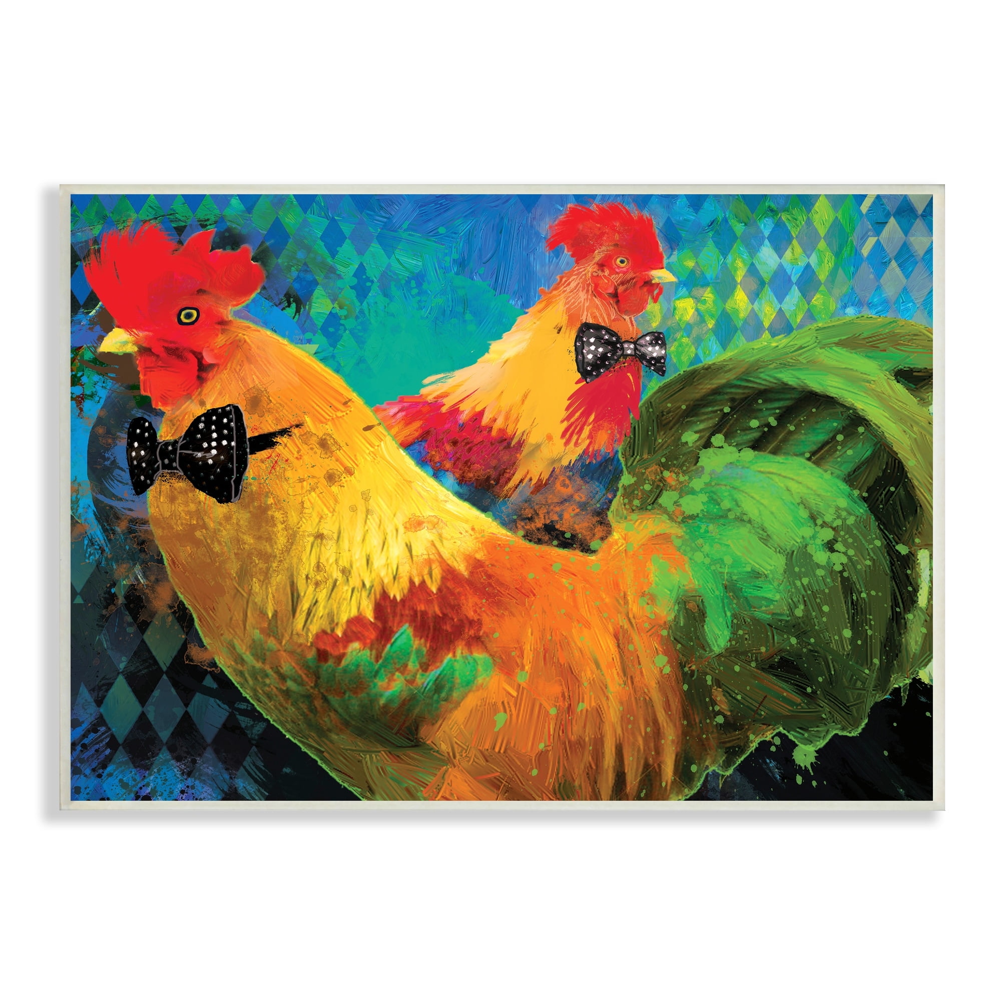 Stupell Industries Chicken Hens Wearing Bowties Patterned Diamond Collage Wood Wall Art, 15 x 10, Design by Porter Hastings