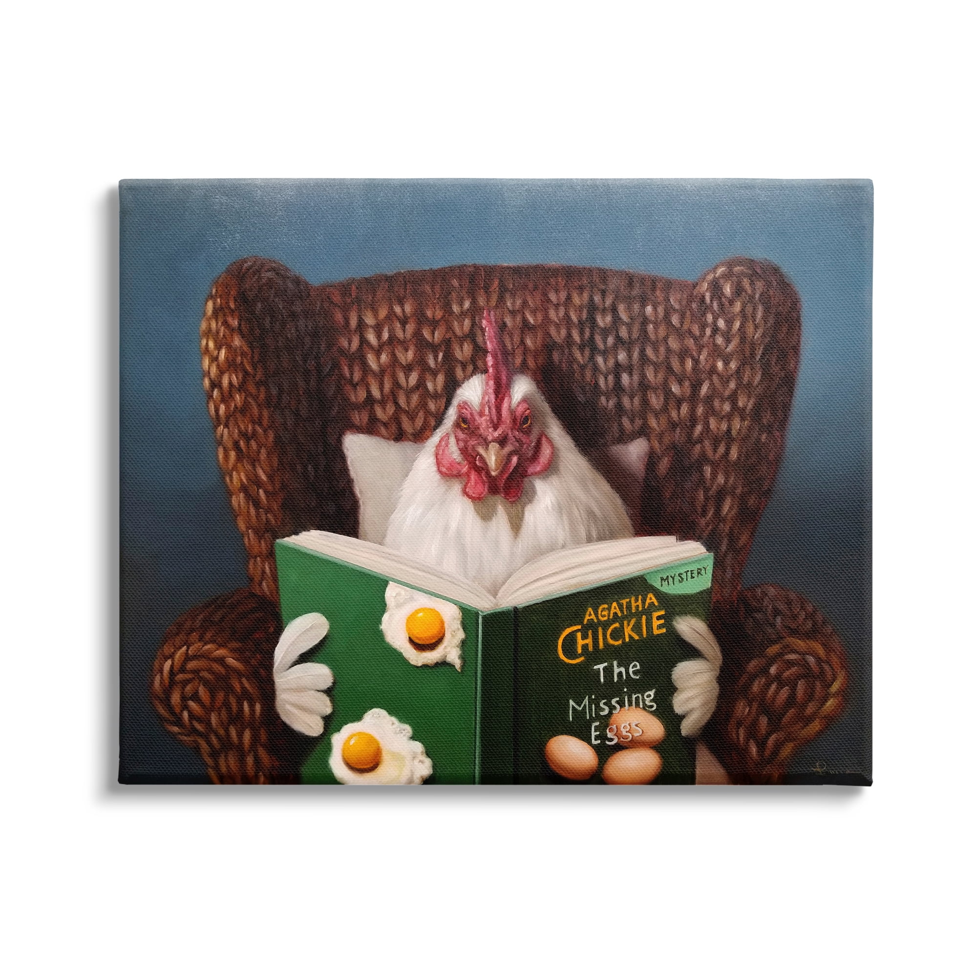 Stupell Industries Chicken Reading Book Animals & Insects Painting Gallery Wrapped Canvas Art Print Wall Art, 30 x 24