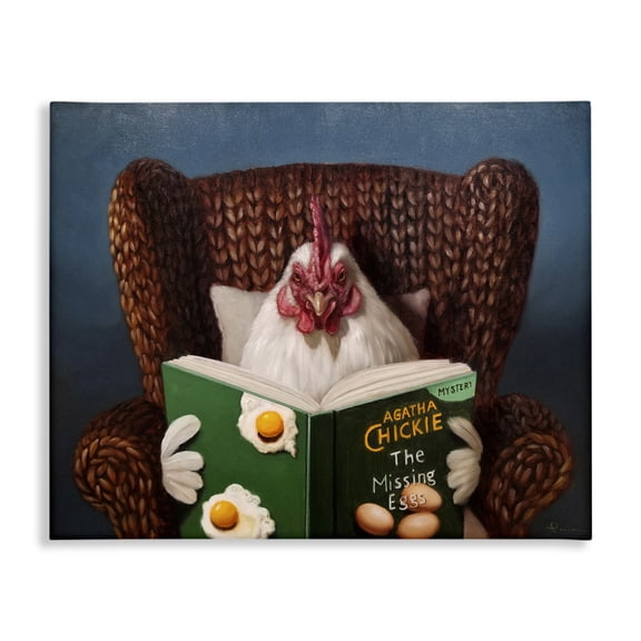 Stupell Industries Eclectic Chicken Reading Book Canvas Art, 30 x 24, by Lucia Heffernan