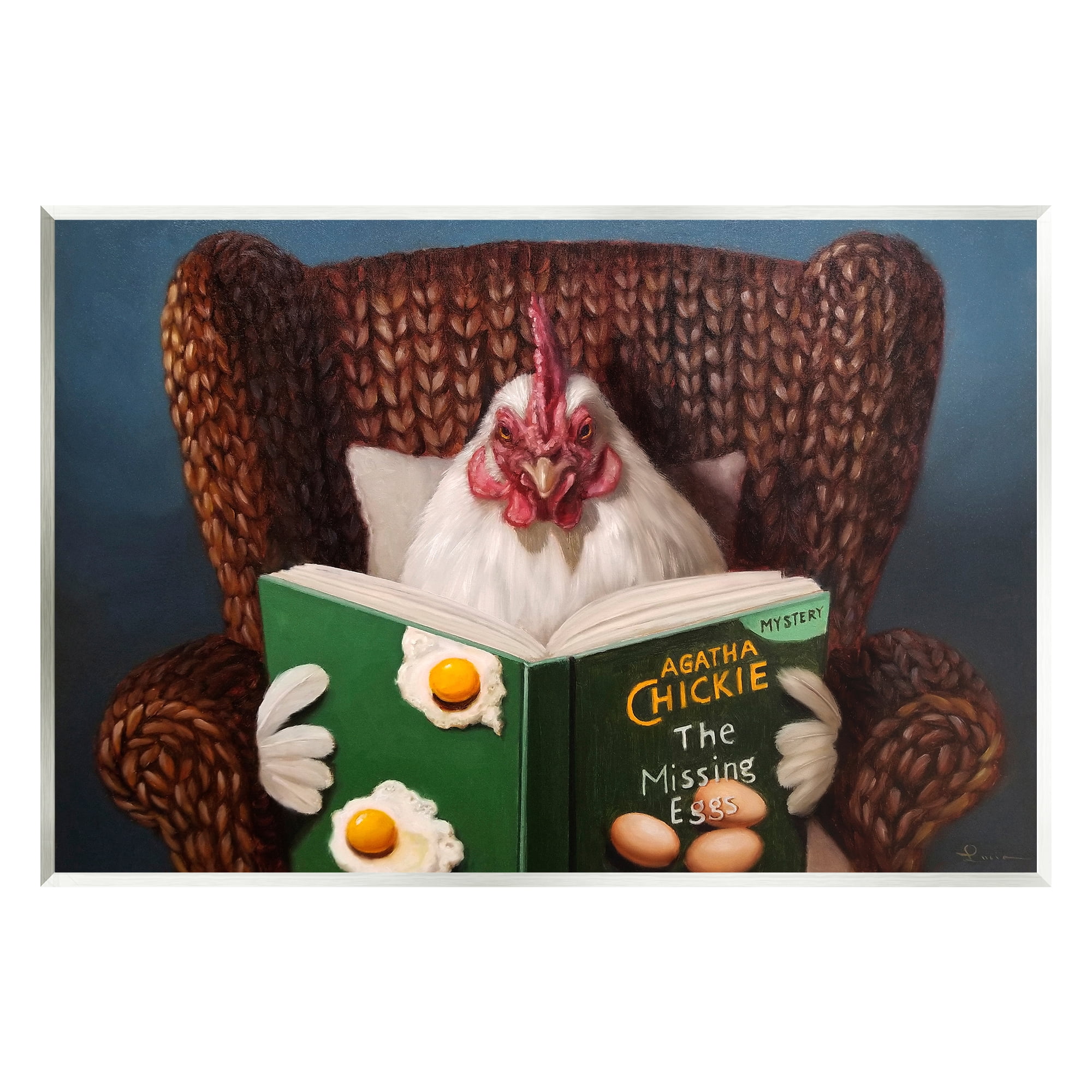 Stupell Industries Chicken Reading Book Animals & Insects Painting Unframed Art Print Wall Art, 19 x 13