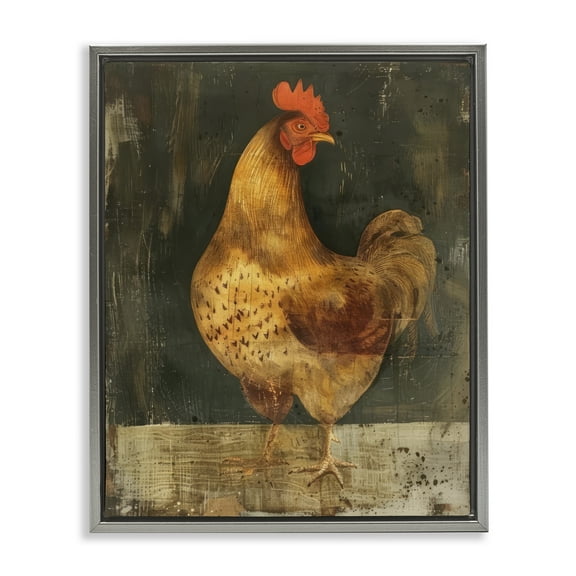 Stupell Industries Chicken on Rustic Background Animals Painting Gray Floater Framed Canvas Art Print Wall Art, 25 x 31