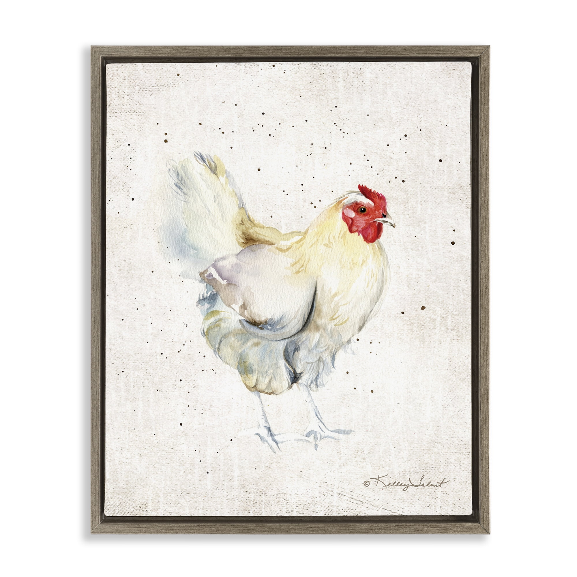Stupell Industries Chicken with Speckled Paint Animals & Insects Painting Brown Floater Framed Canvas Art Print Wall Art, 17 x 21