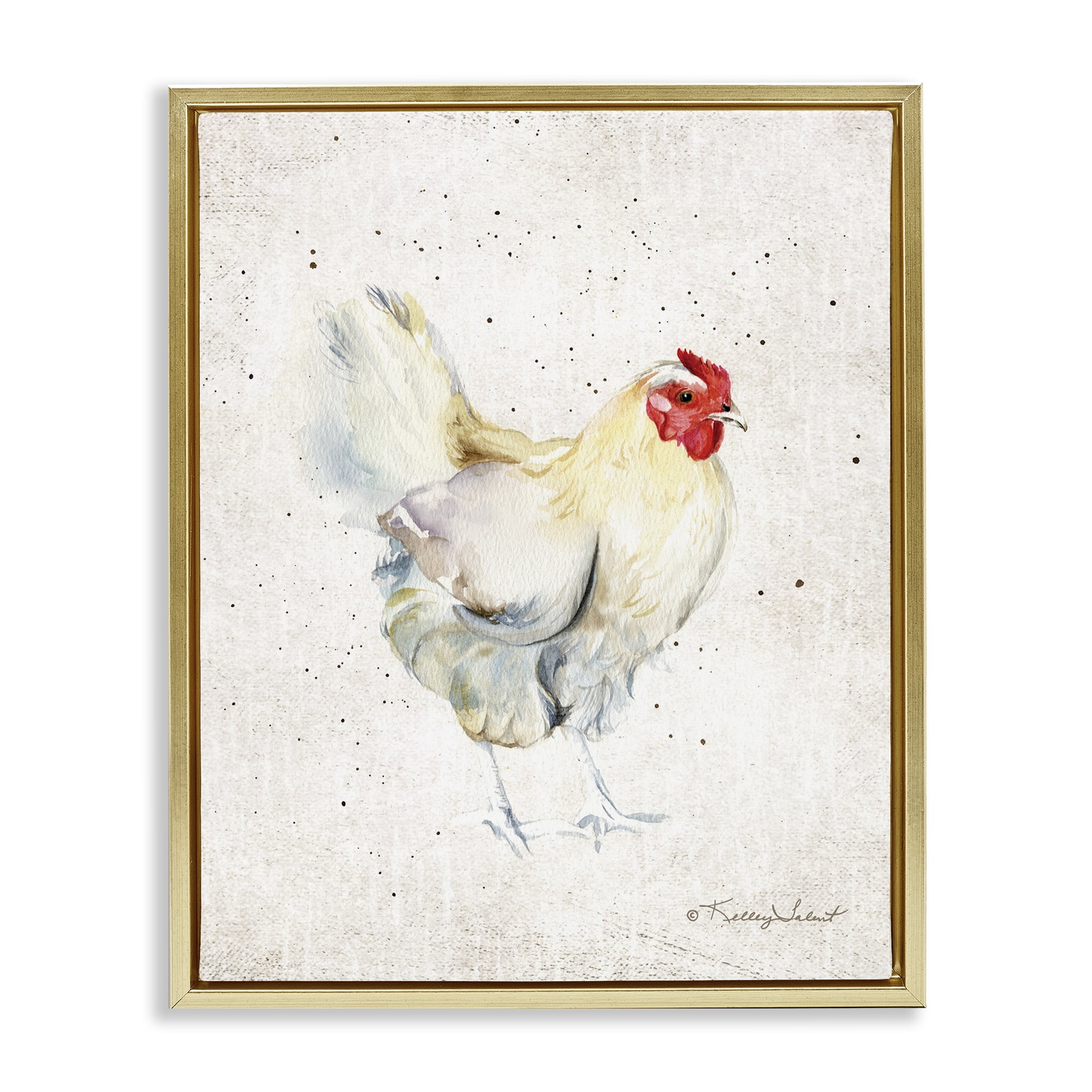Stupell Industries Chicken with Speckled Paint Animals & Insects Painting Gold Floater Framed Canvas Art Print Wall Art, 17 x 21
