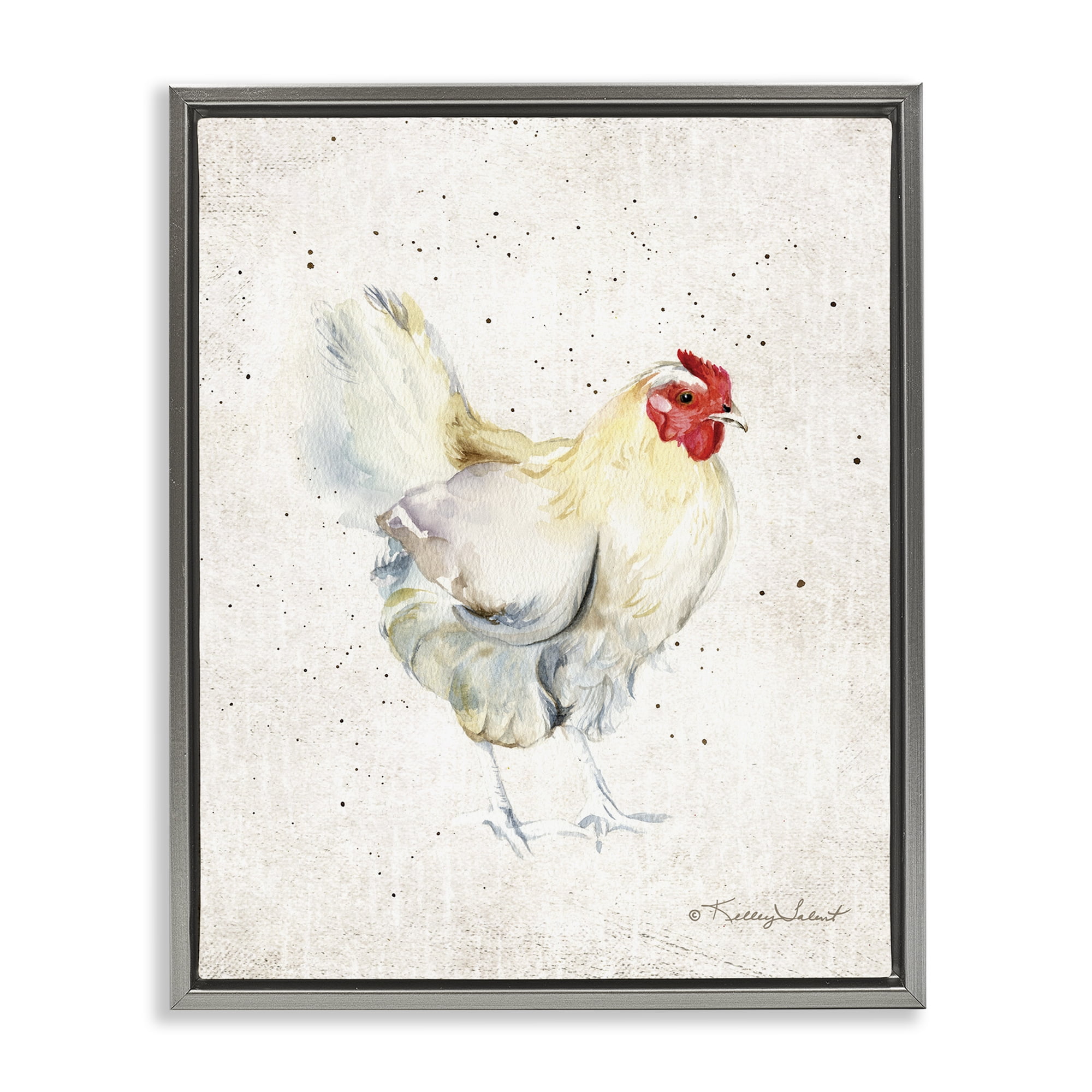 Stupell Industries Chicken with Speckled Paint Animals & Insects Painting Gray Floater Framed Canvas Art Print Wall Art, 25 x 31