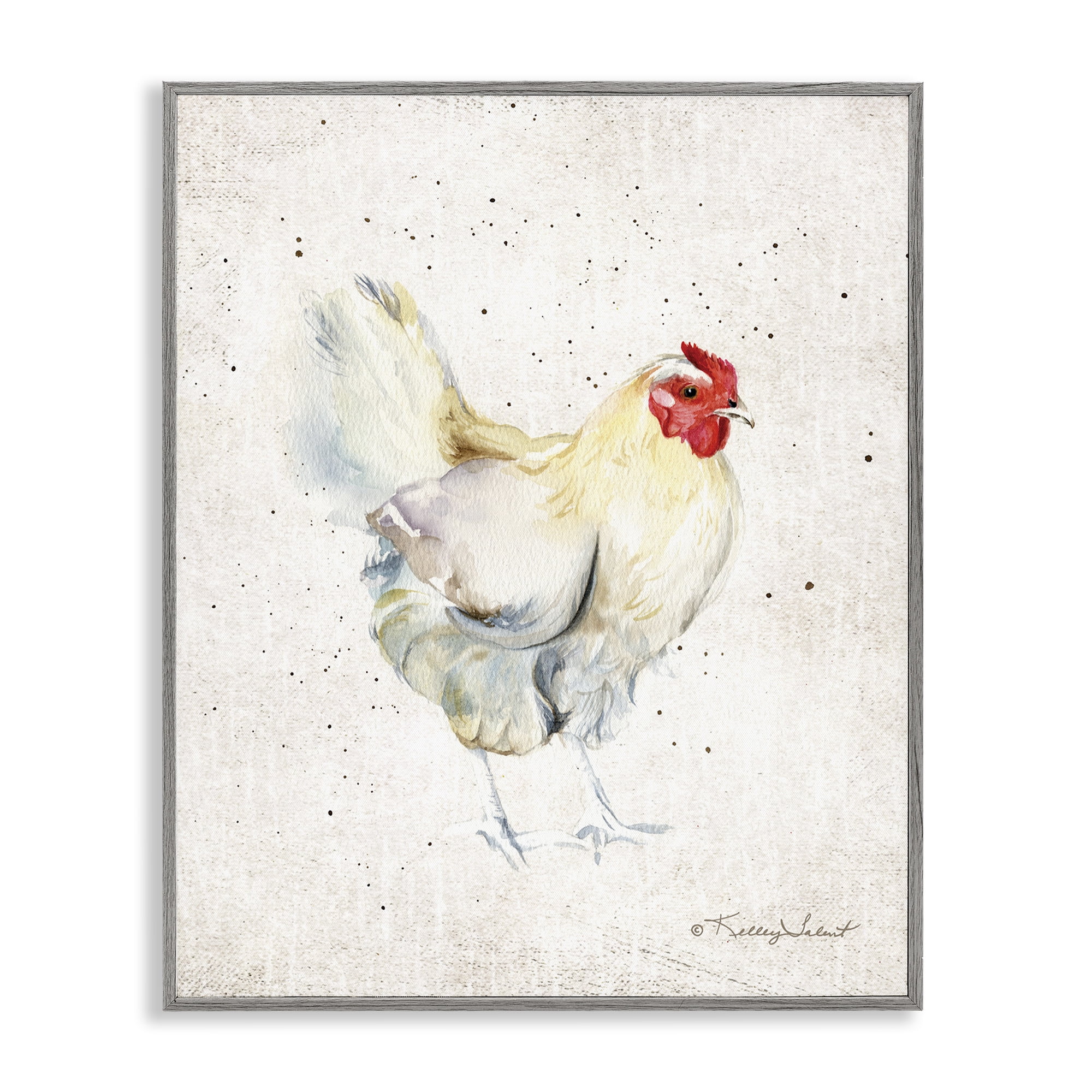 Stupell Industries Chicken with Speckled Paint Animals & Insects Painting Gray Framed Art Print Wall Art, 16 x 20