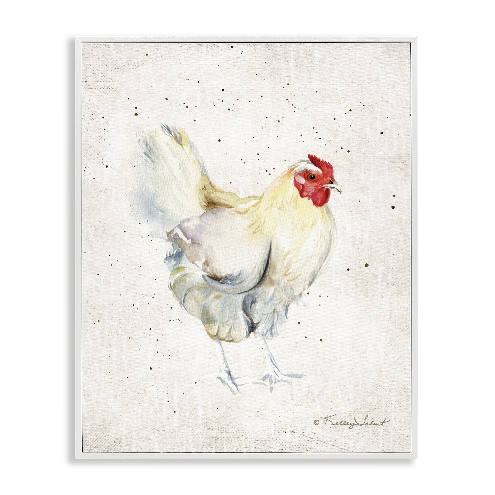 Stupell Industries Chicken with Speckled Paint Animals & Insects Painting White Framed Art Print Wall Art, 24 x 30