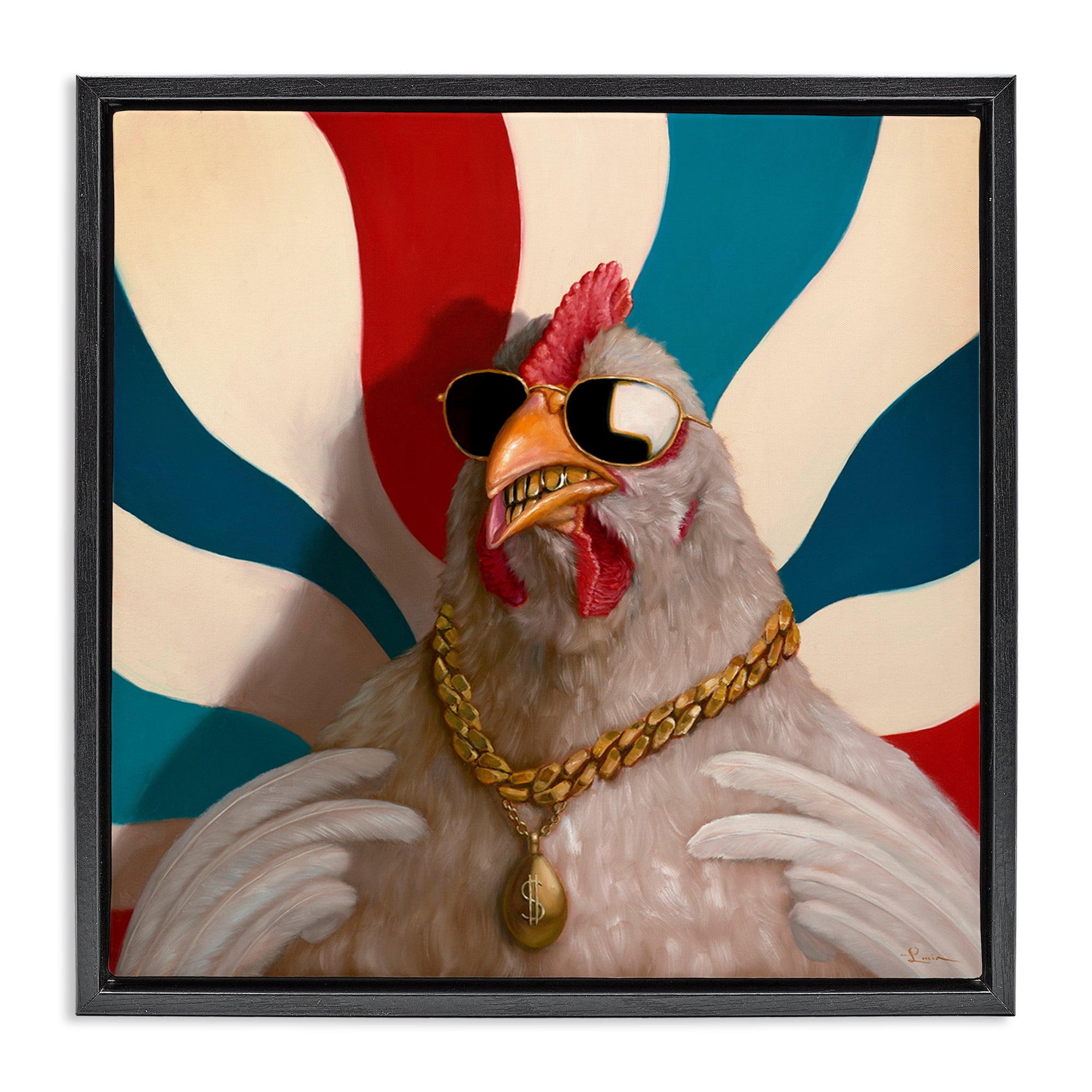 Stupell Industries Chicken with Urban Chains Animals Painting Black Floater Framed Canvas Art Print Wall Art, 25 x 25