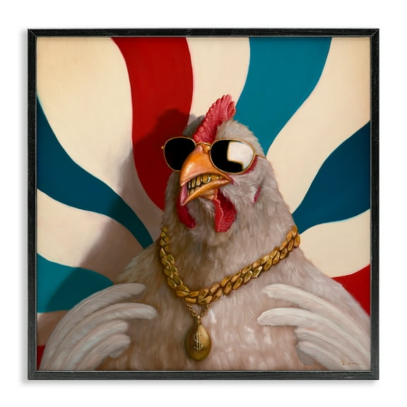 Stupell Industries Chicken with Urban Chains Animals Painting Black Framed Art Print Wall Art, 12 x 12