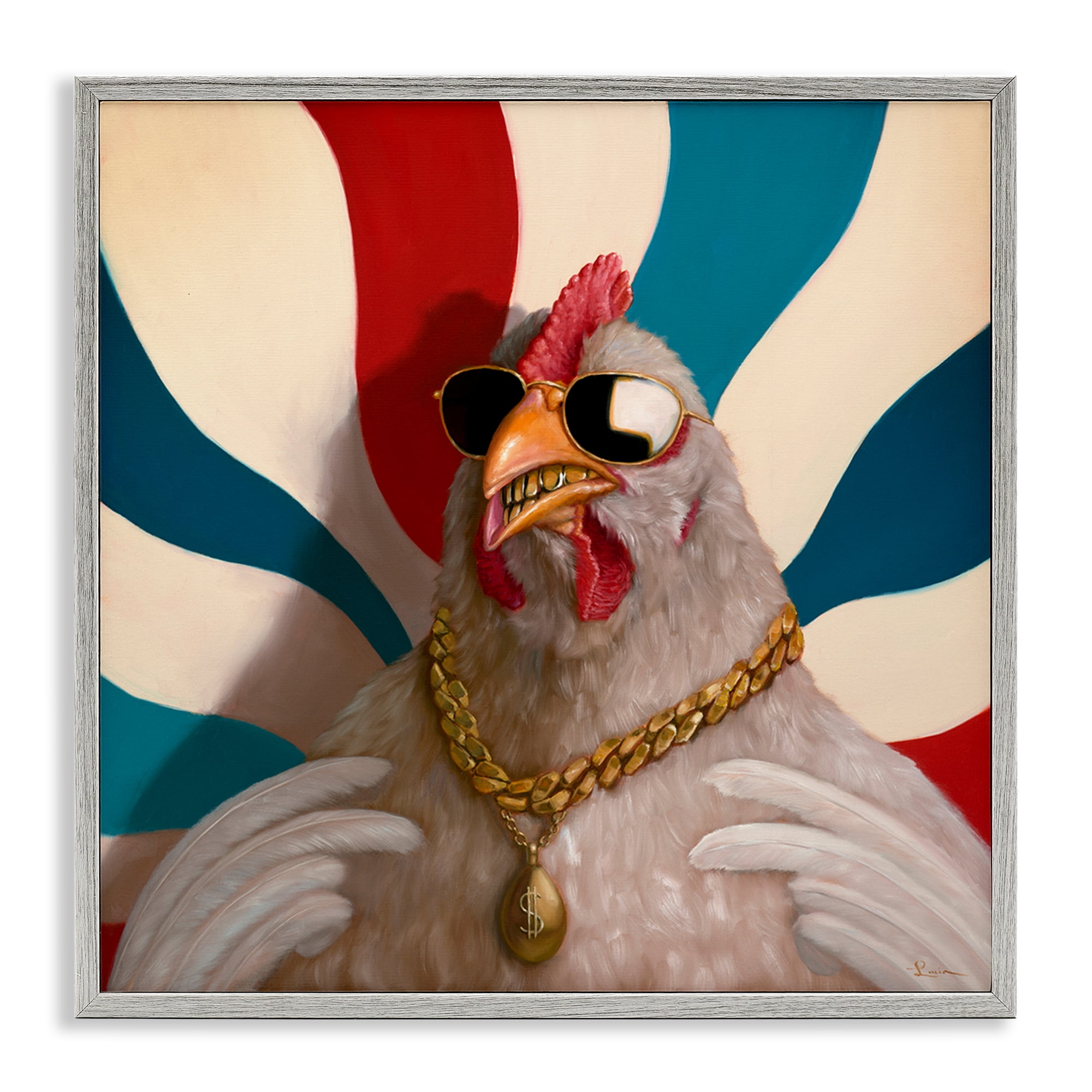 Stupell Industries Chicken with Urban Chains Animals Painting Gray Framed Art Print Wall Art, 17 x 17