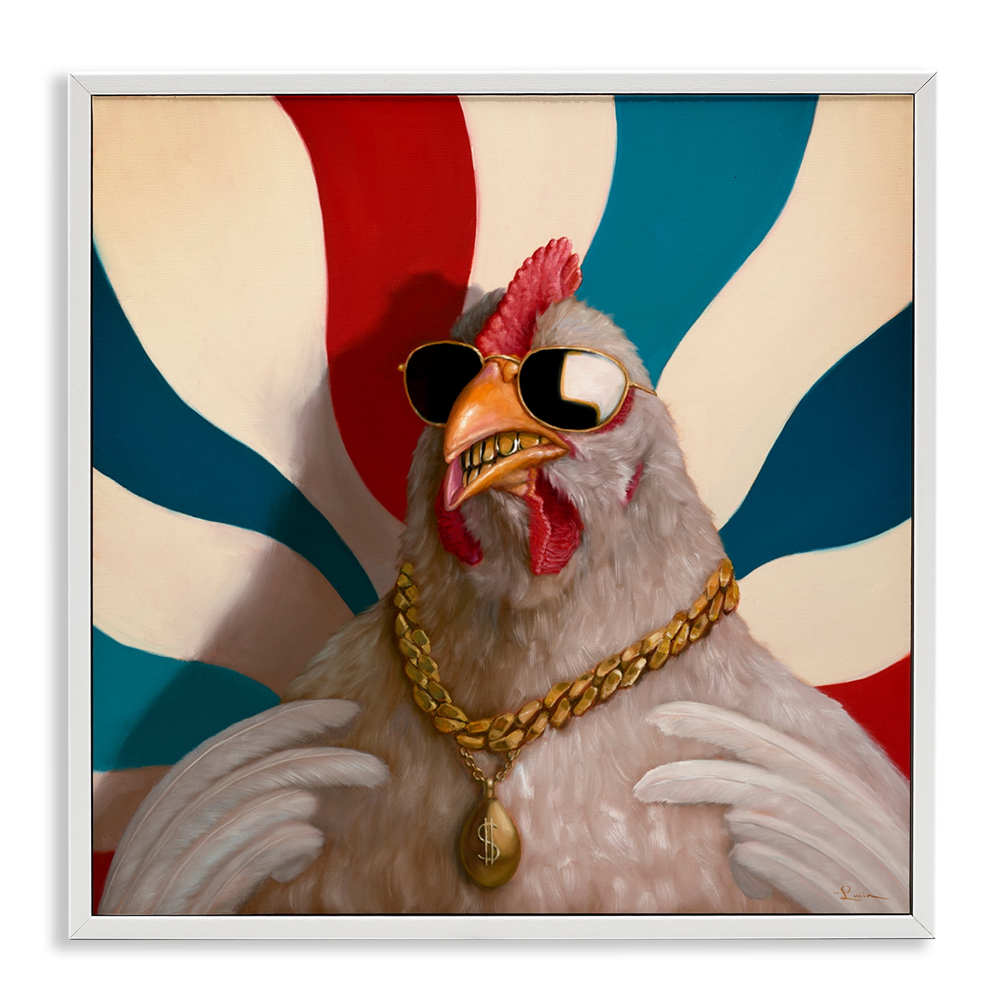 Stupell Industries Chicken with Urban Chains Animals Painting White Framed Art Print Wall Art, 12 x 12