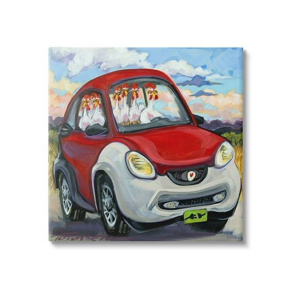 Stupell Industries Chickens Driving Car Animals & Insects Painting Gallery Wrapped Canvas Art Print Wall Art, 17 x 17