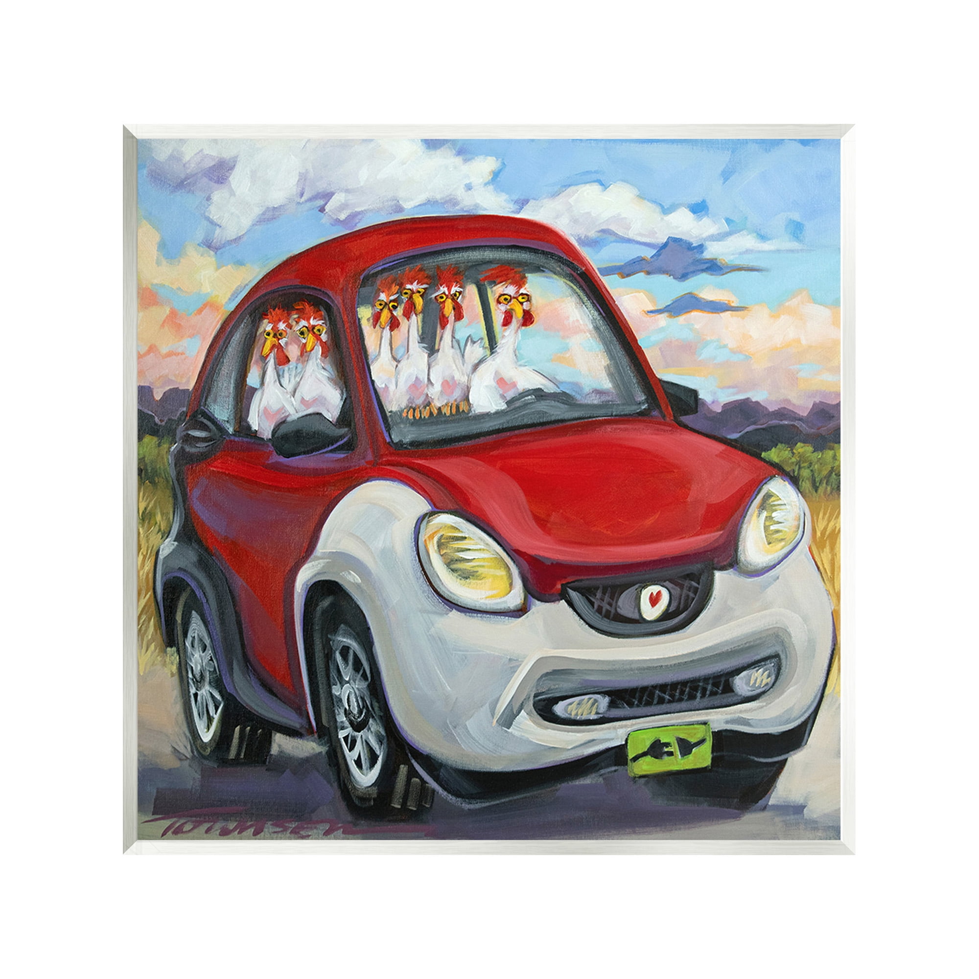 Stupell Industries Chickens Driving Car Animals & Insects Painting Unframed Art Print Wall Art, 12 x 12