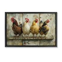 Stupell Industries Chickens In A Row Animals Painting Black Floater Framed Canvas Art Print Wall Art, 25 x 17