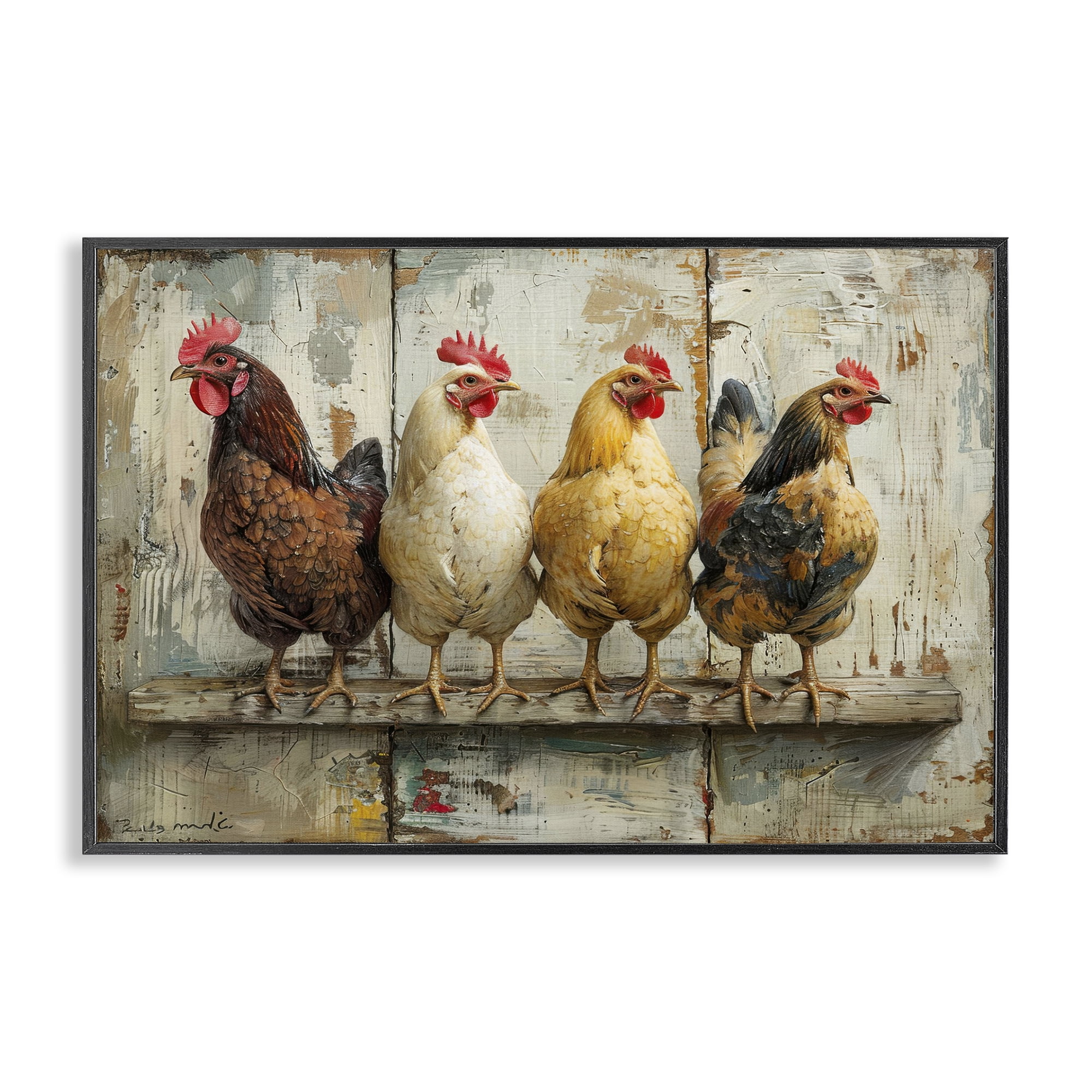 Stupell Industries Chickens In A Row Animals Painting Black Framed Art Print Wall Art, 24 x 16