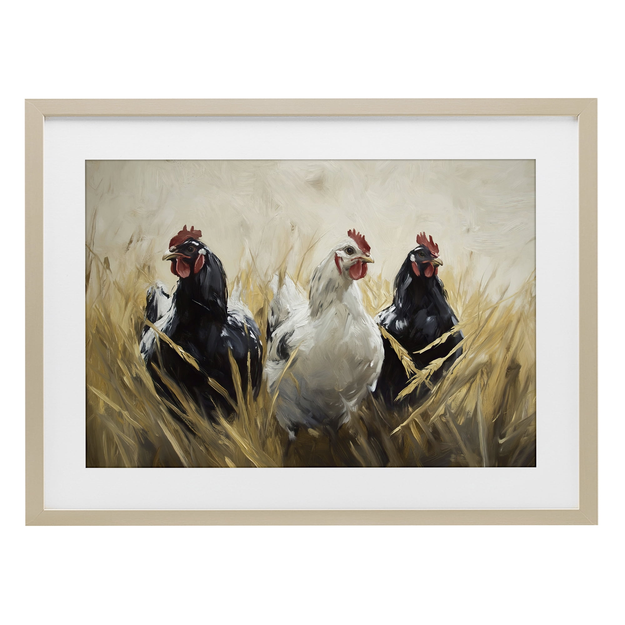 Stupell Industries Chickens In Wheat Field Birch Framed Print Under Glass, design by Tina LeCour