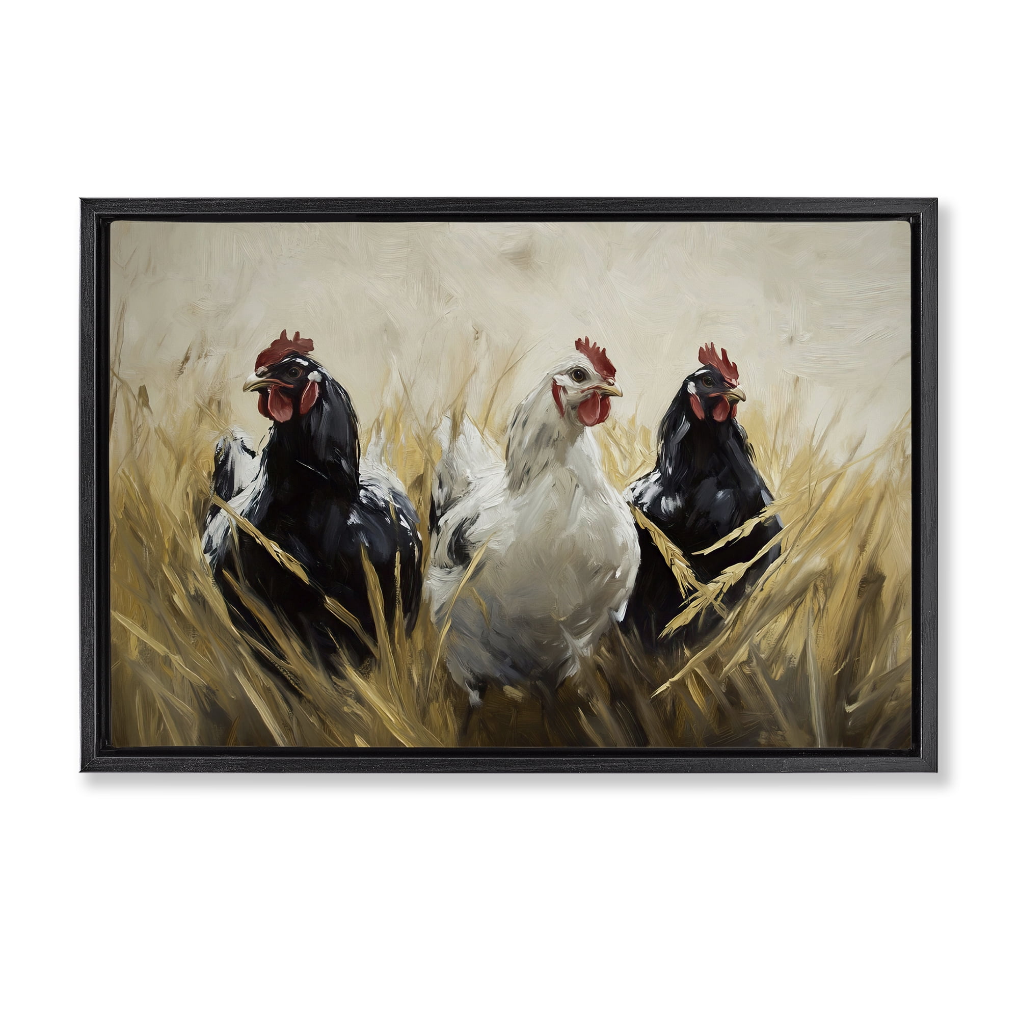 Stupell Industries Chickens In Wheat Field Black Framed Floater Canvas Wall Art, design by Tina LeCour