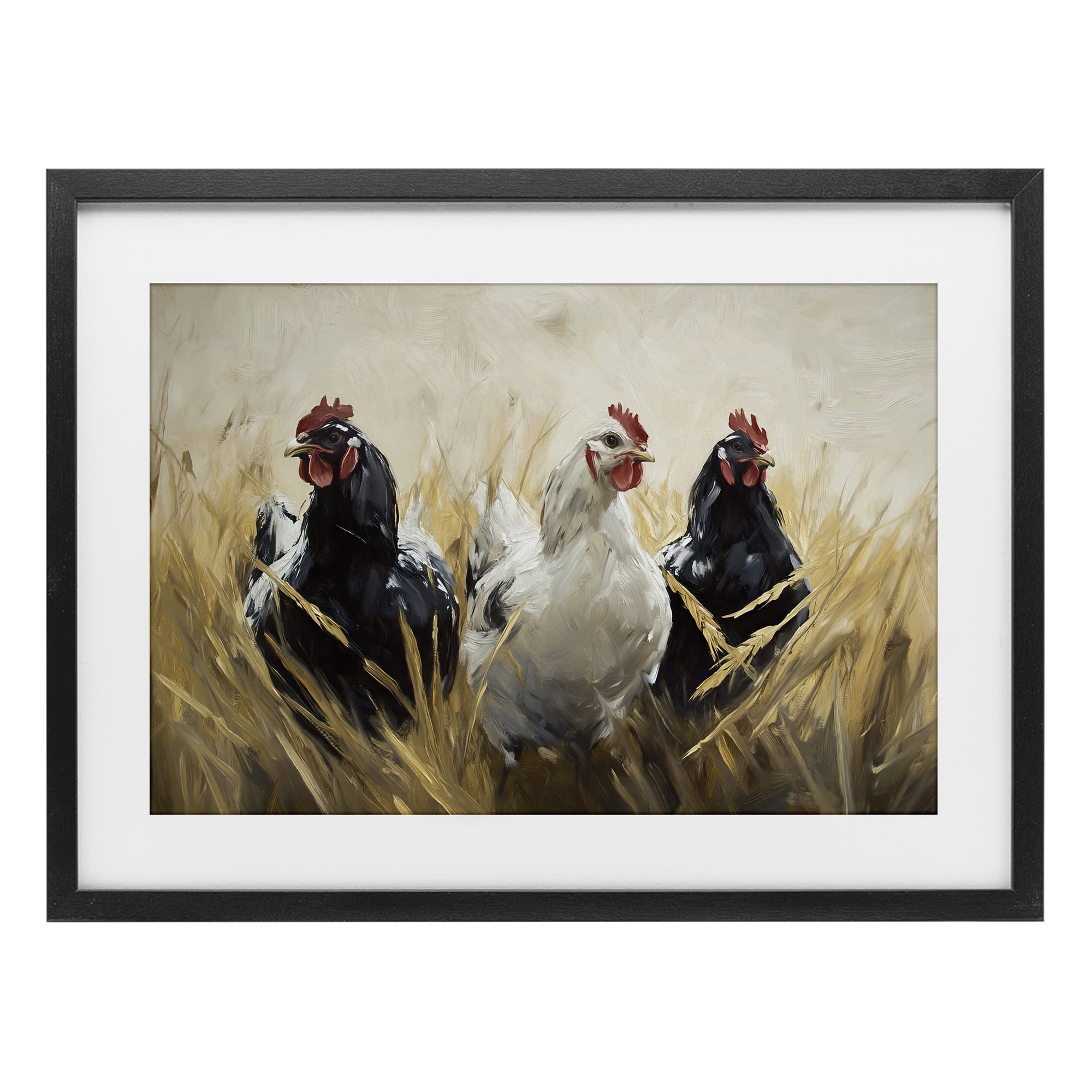 Stupell Industries Chickens In Wheat Field Black Framed Print Under Glass, design by Tina LeCour