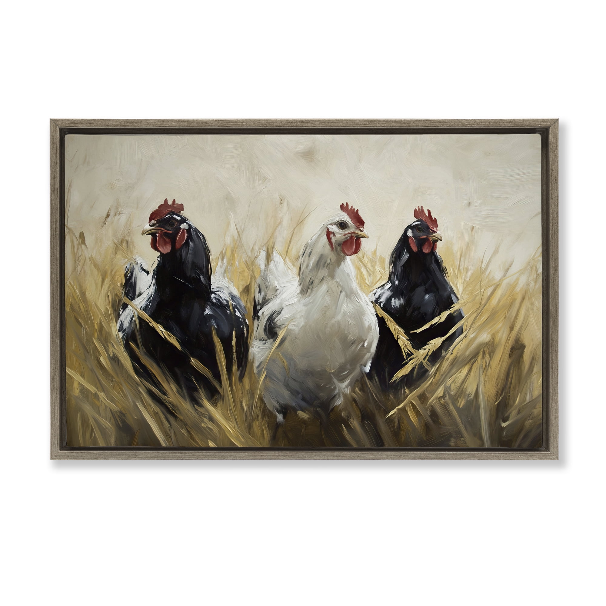 Stupell Industries Chickens In Wheat Field Brown Framed Floater Canvas Wall Art, design by Tina LeCour