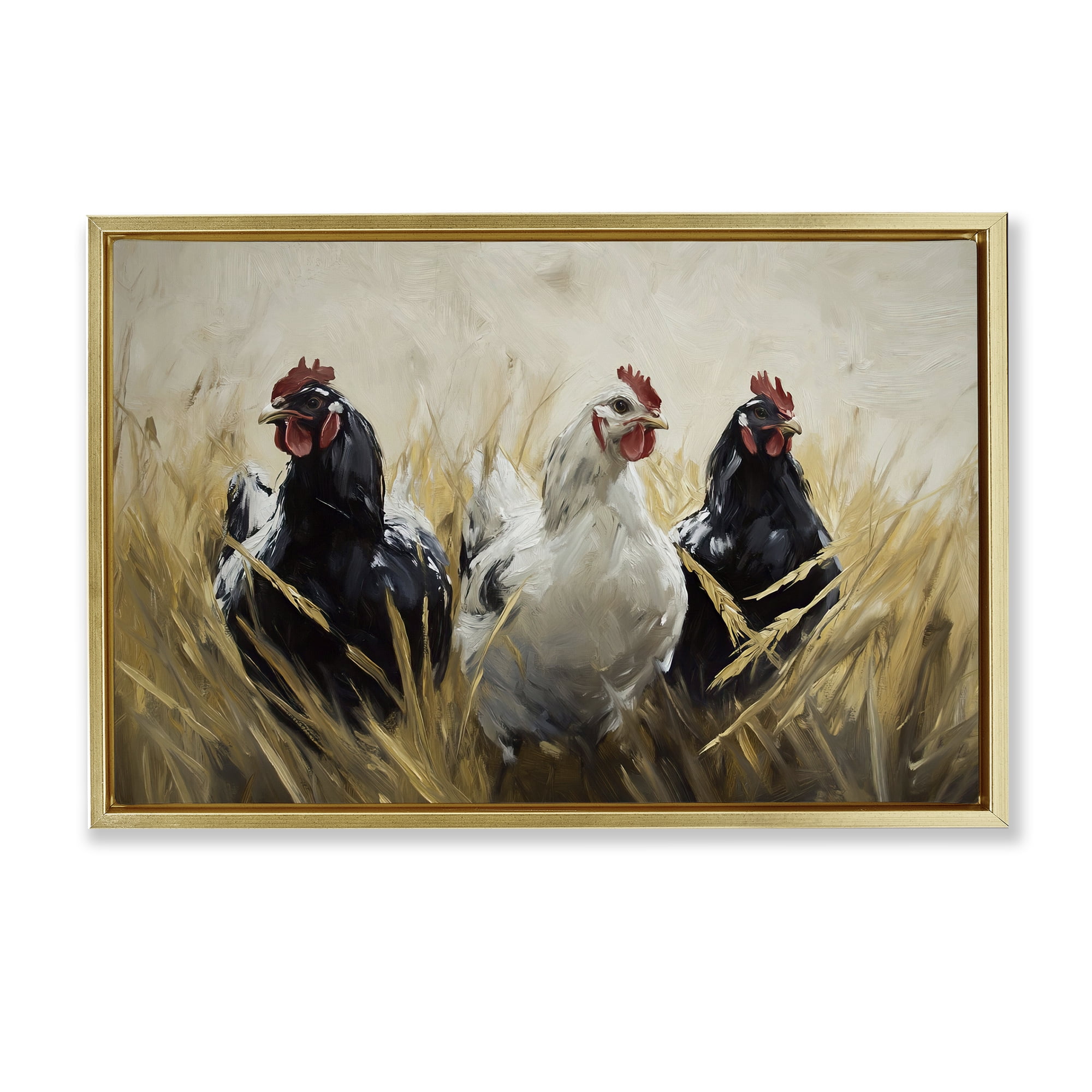 Stupell Industries Chickens In Wheat Field Gold Framed Floater Canvas Wall Art, design by Tina LeCour