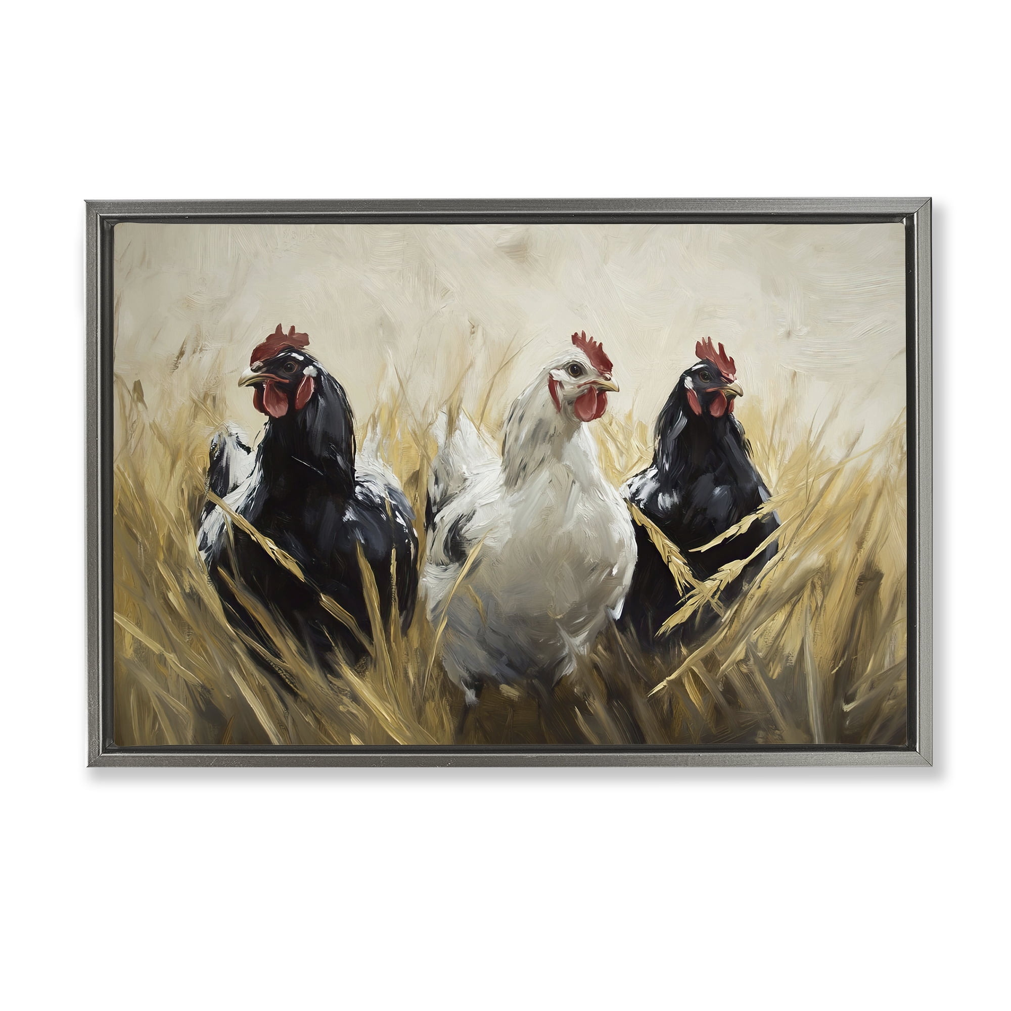 Stupell Industries Chickens In Wheat Field Gray Framed Floater Canvas Wall Art, design by Tina LeCour