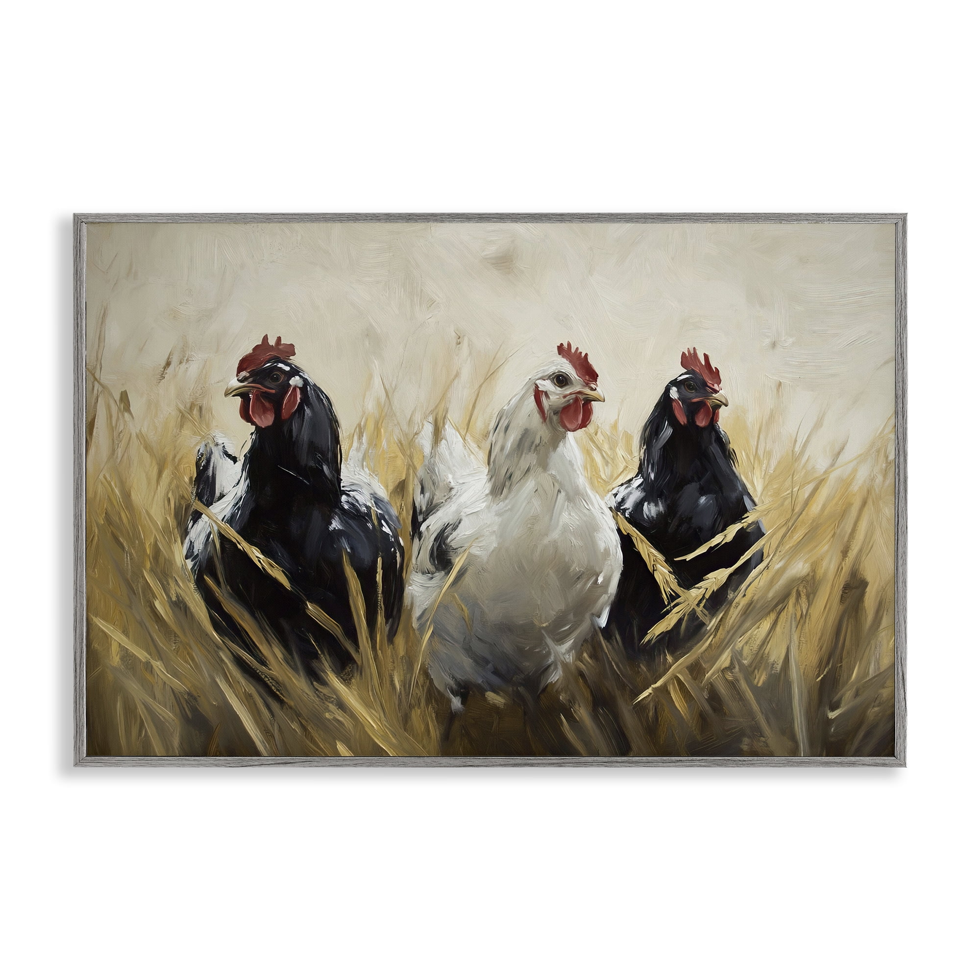 Stupell Industries Chickens In Wheat Field Gray Framed Giclee Art, design by Tina LeCour