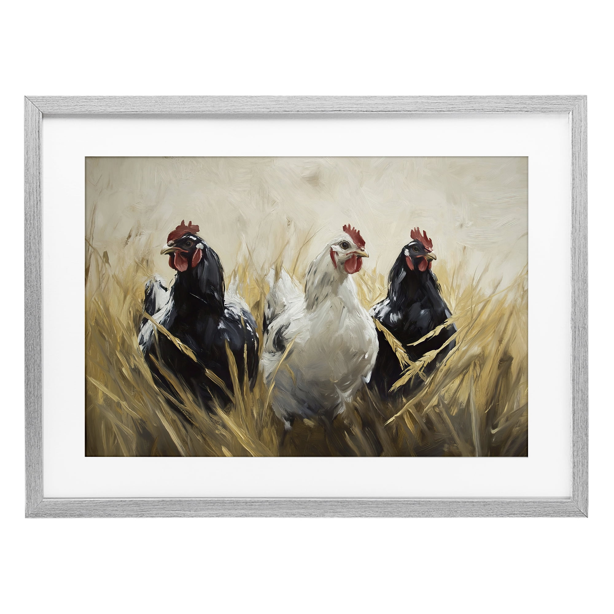 Stupell Industries Chickens In Wheat Field Gray Framed Print Under Glass, design by Tina LeCour