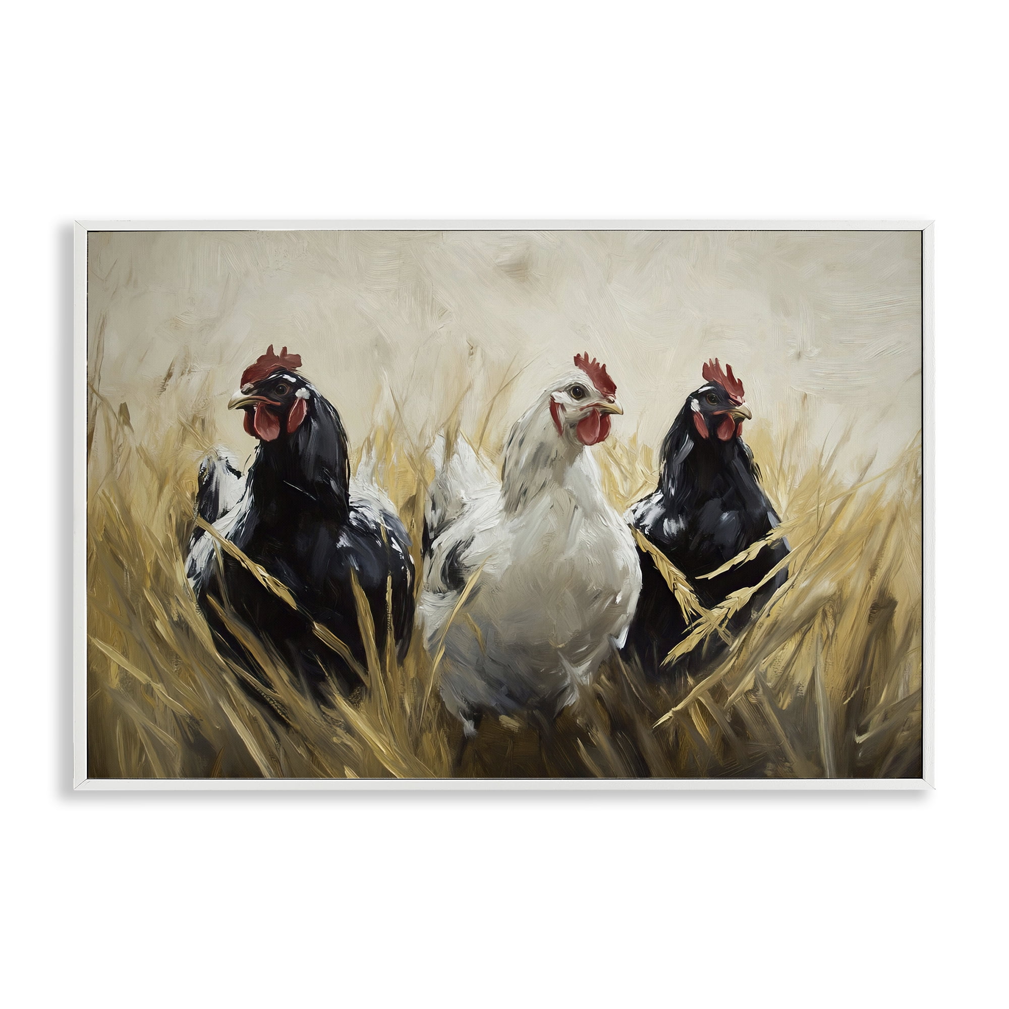 Stupell Industries Chickens In Wheat Field White Framed Giclee Art, design by Tina LeCour