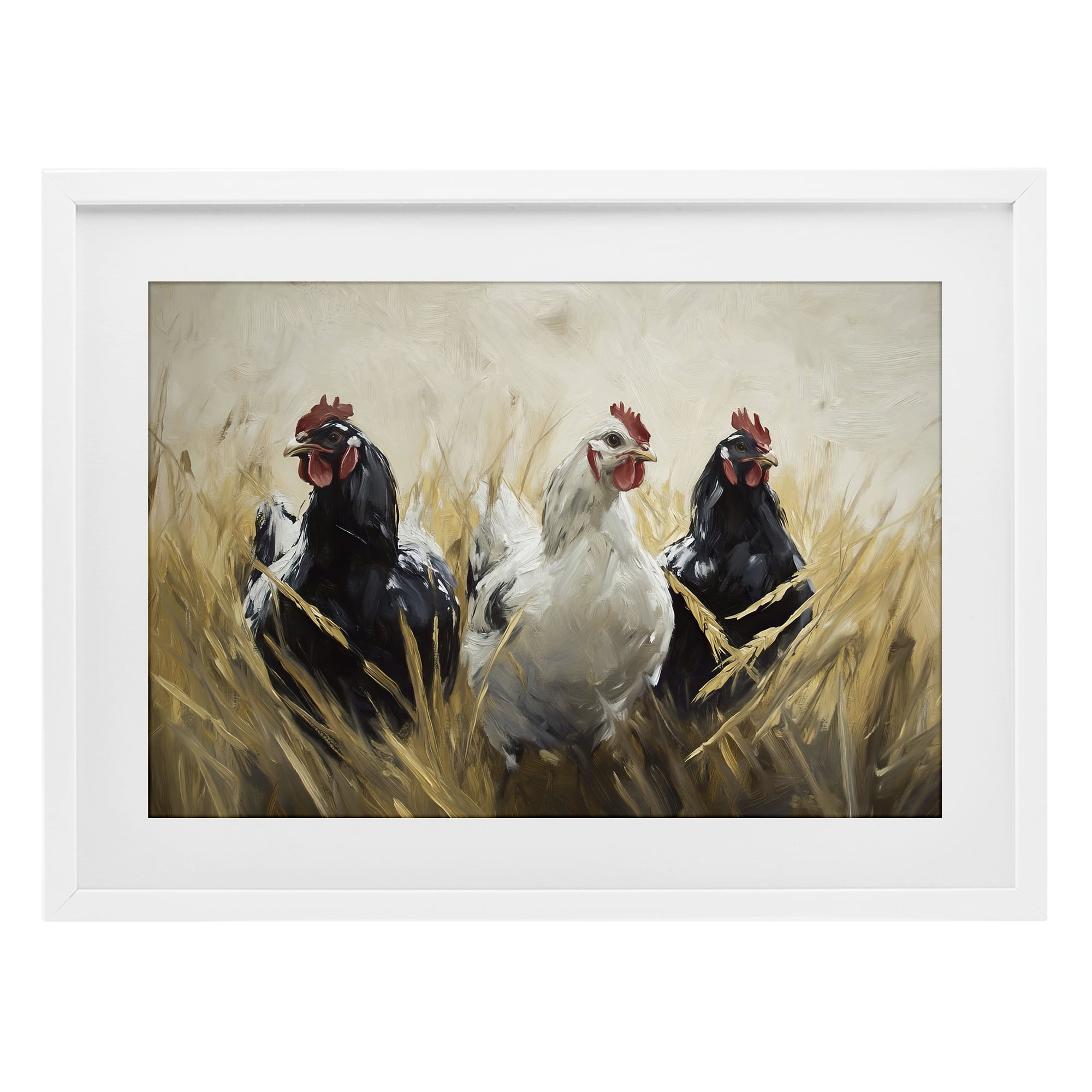 Stupell Industries Chickens In Wheat Field White Framed Print Under Glass, design by Tina LeCour