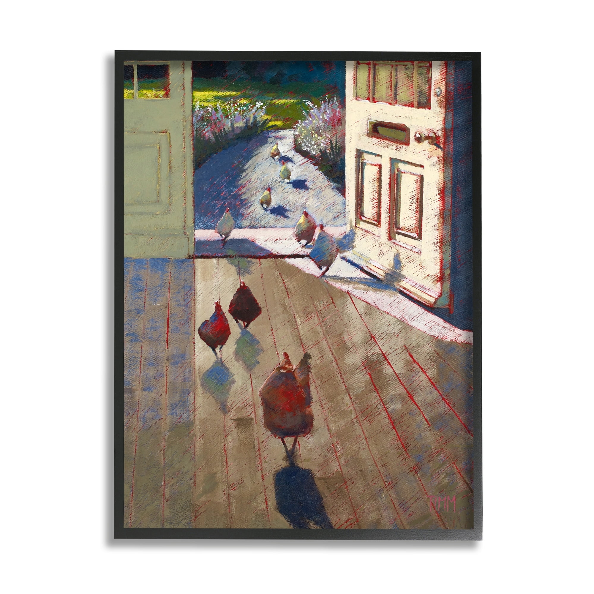 Stupell Industries Chickens Strolling Through Farmhouse Doorway Contemporary Strokes Painting Black Framed Art Print Wall Art, Design by Lisa Timmerman