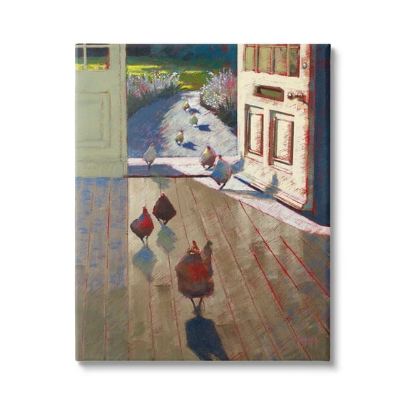 Stupell Industries Chickens Strolling Through Farmhouse Doorway Contemporary Strokes Painting Gallery Wrapped Canvas Print Wall Art, Design by Lisa Timmerman
