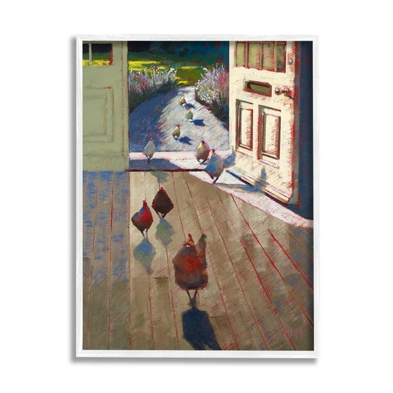 Stupell Industries Chickens Strolling Through Farmhouse Doorway Contemporary Strokes Painting White Framed Art Print Wall Art, Design by Lisa Timmerman