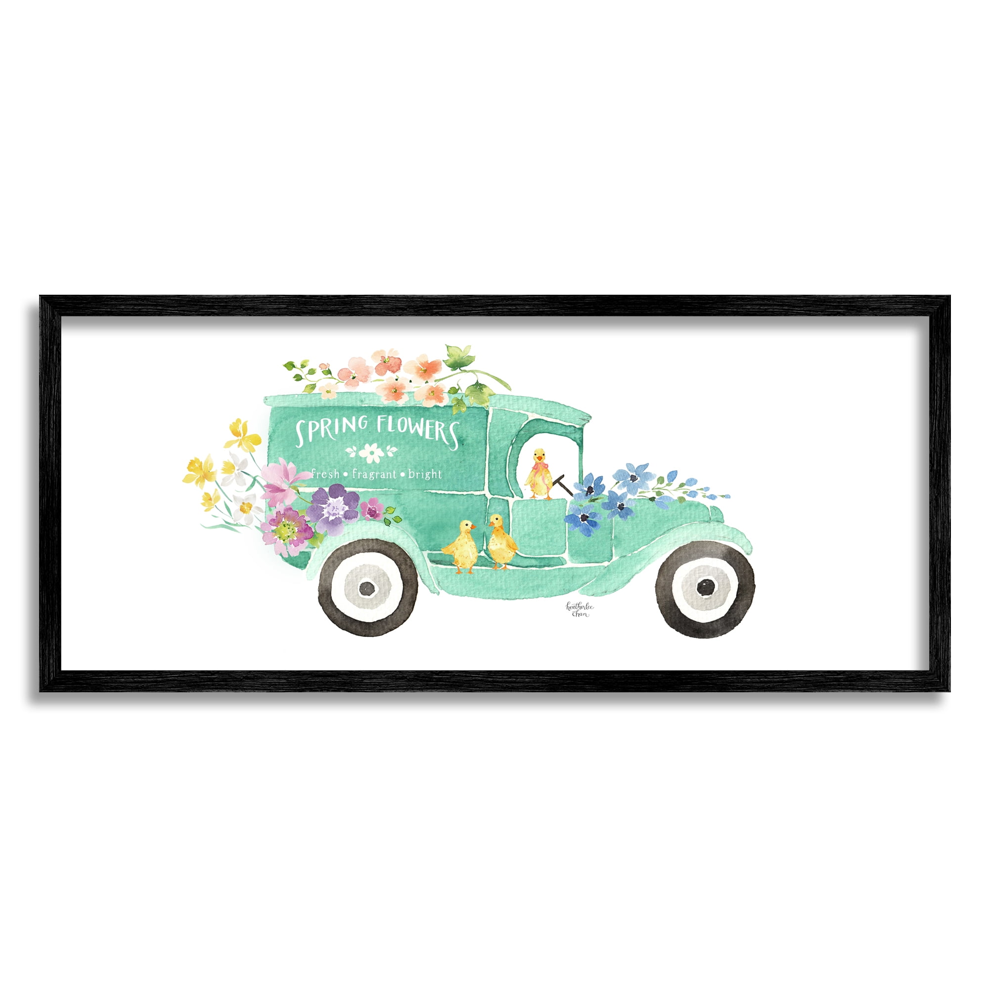 Stupell Industries Chicks Driving Spring Flowers Car Floral Blossoms Painting Black Framed Art Print Wall Art, Design by Heatherlee Chan