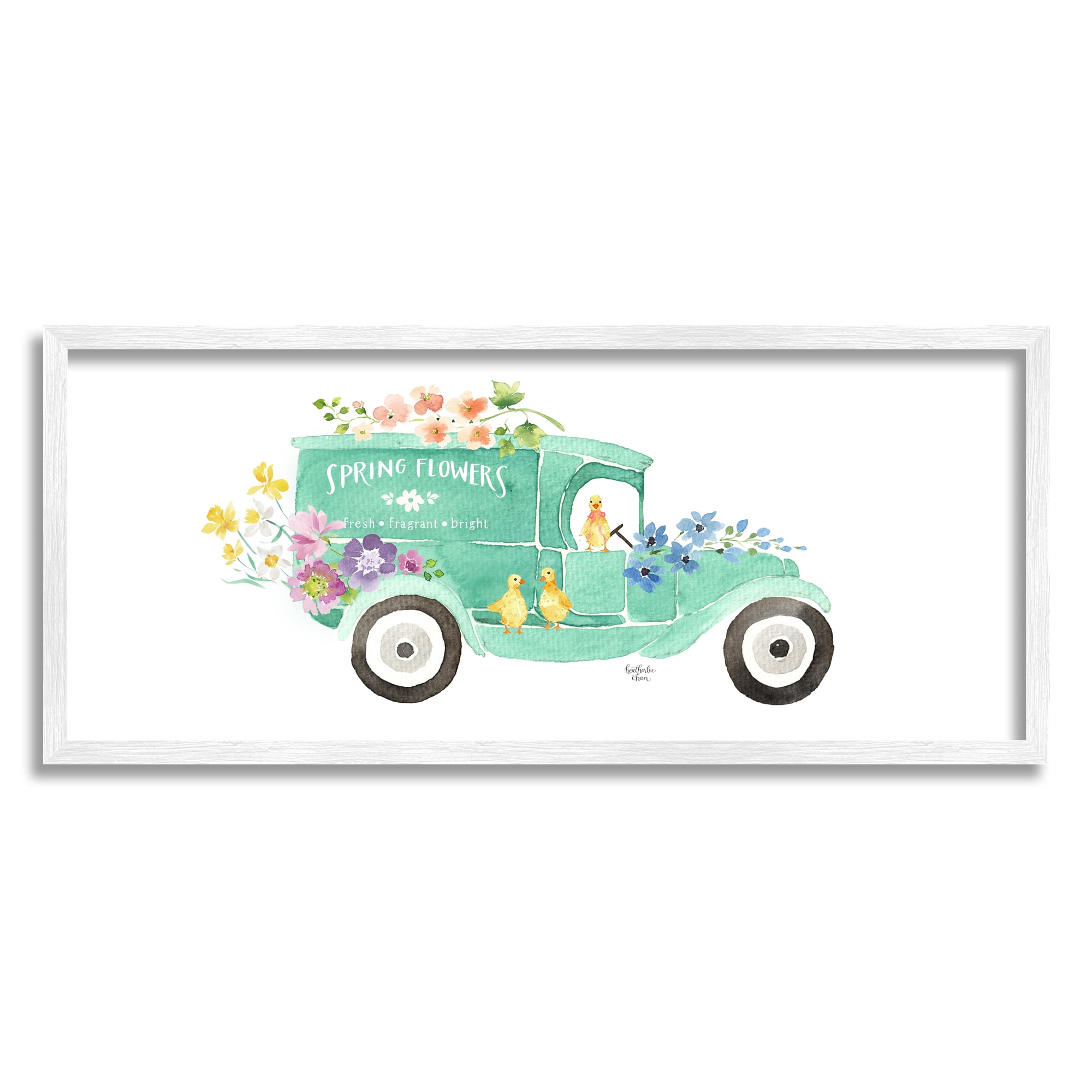 Stupell Industries Chicks Driving Spring Flowers Car Floral Blossoms Painting White Framed Art Print Wall Art, Design by Heatherlee Chan