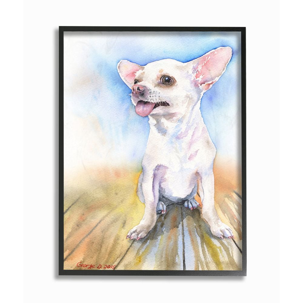 Stupell Industries Chihuahua Dog Pet Animal Watercolor Painting Framed Giclee Texturized Art by George Dyachenko