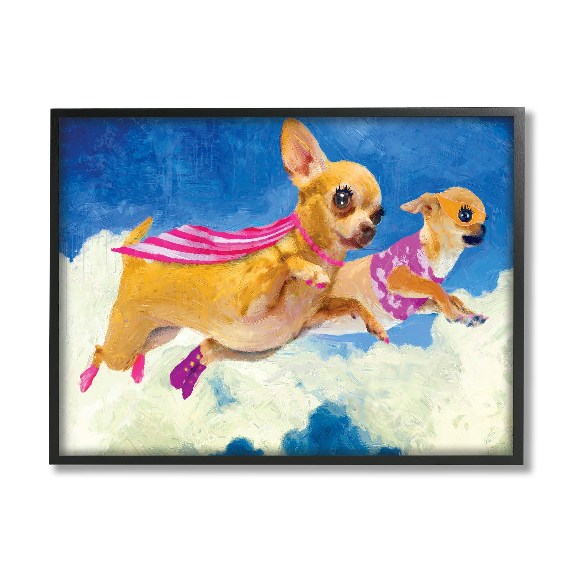 Stupell Industries Chihuahua Dogs Flying Cloudy Sky Pink Capes Framed Wall Art, 14 x 11, Design by Porter Hastings
