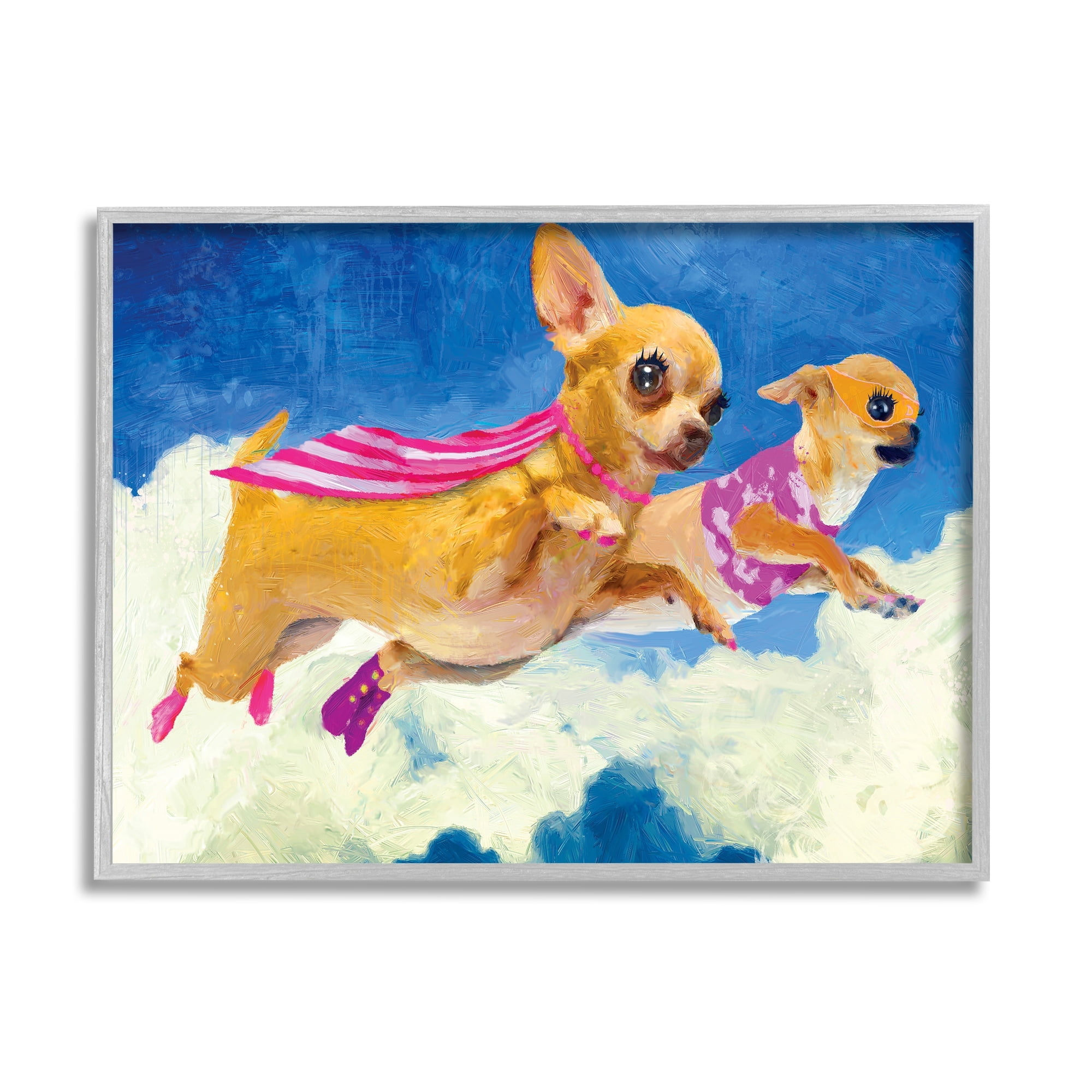 Stupell Industries Chihuahua Dogs Flying Cloudy Sky Pink Capes Framed Wall Art, 30 x 24, Design by Porter Hastings